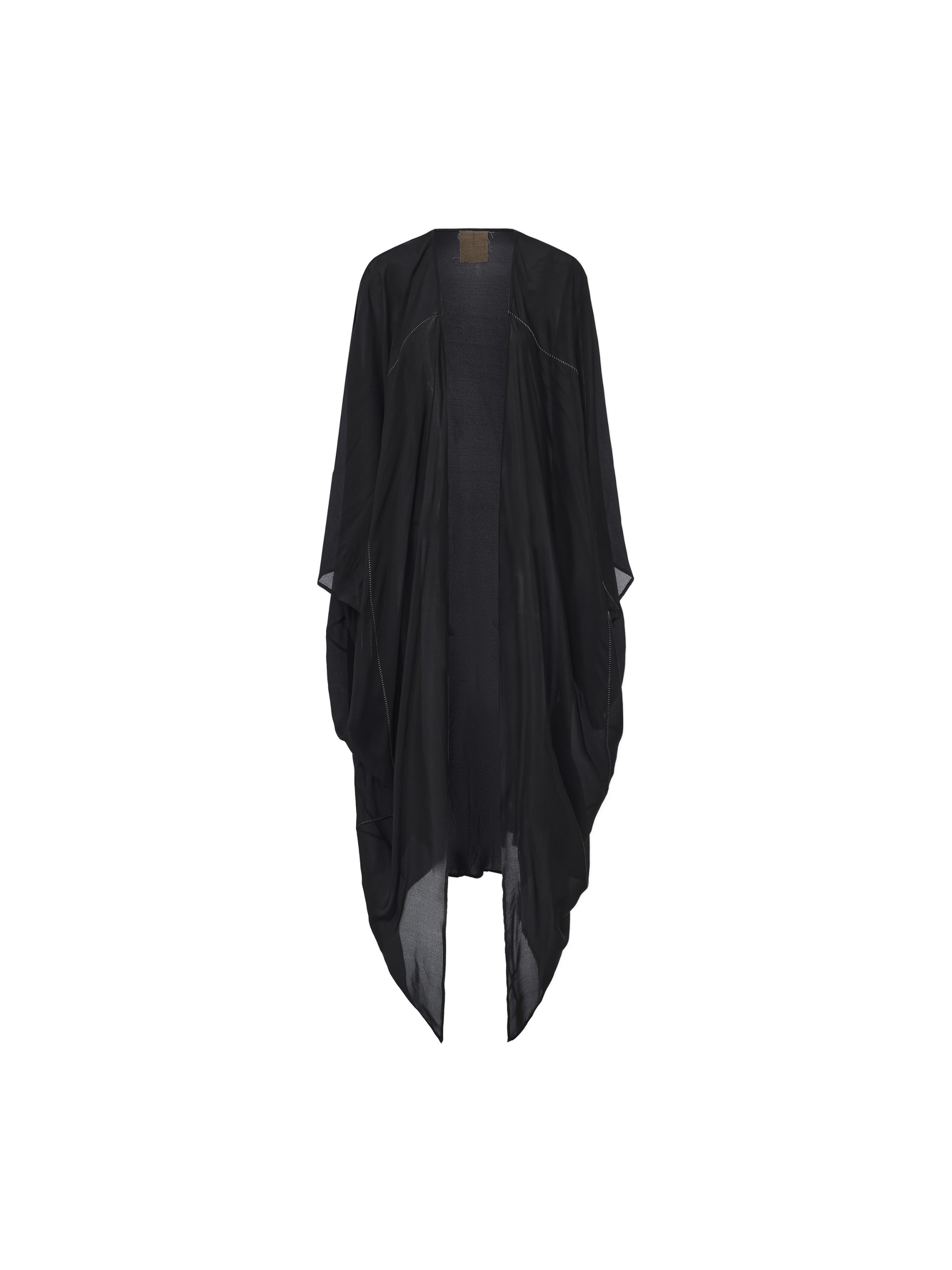 Black Silk Draped Long Coat