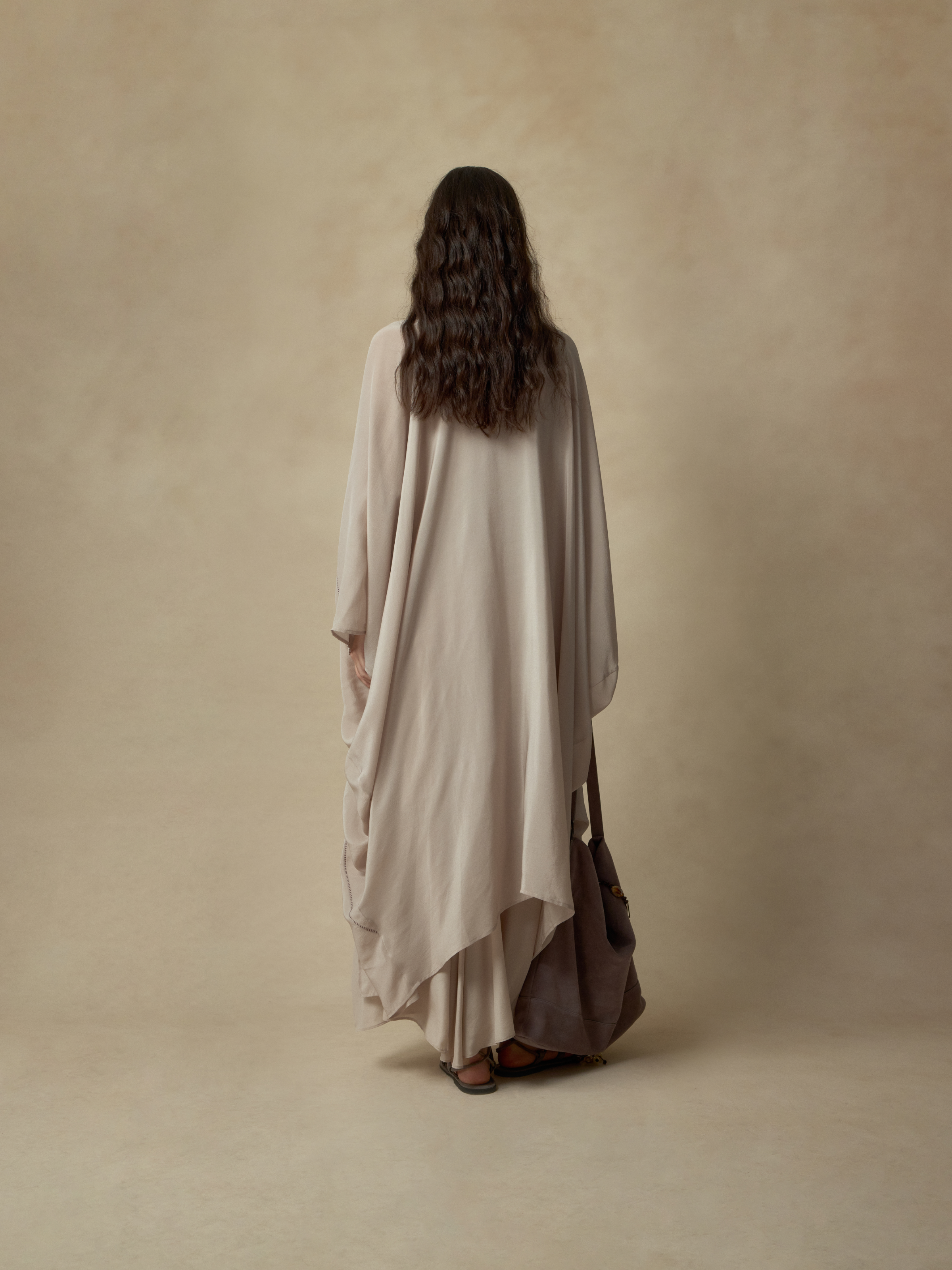 Champagne Pink Silk Draped Long Coat