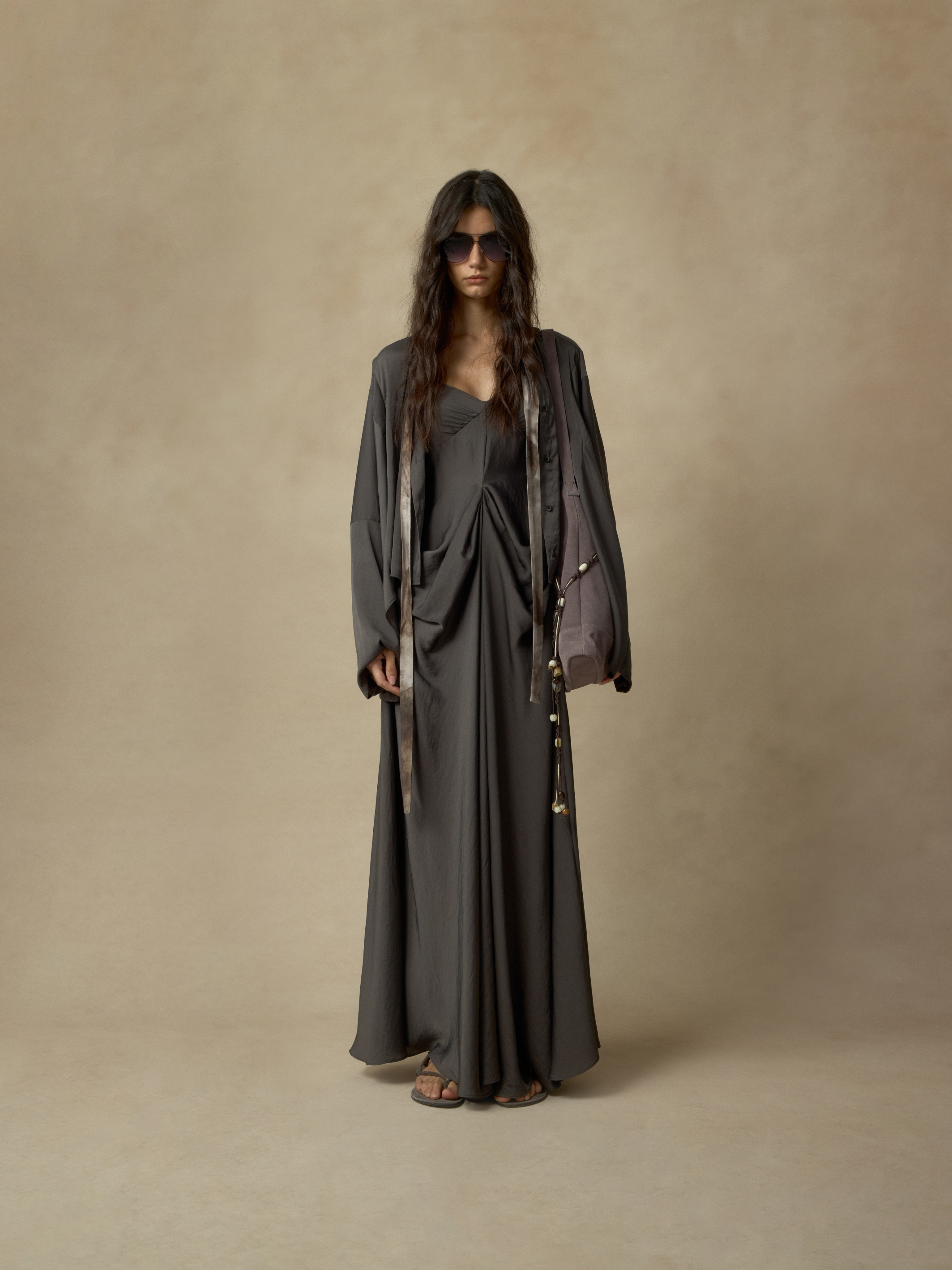 Gray Detachable Ribbon Crew Neck Top