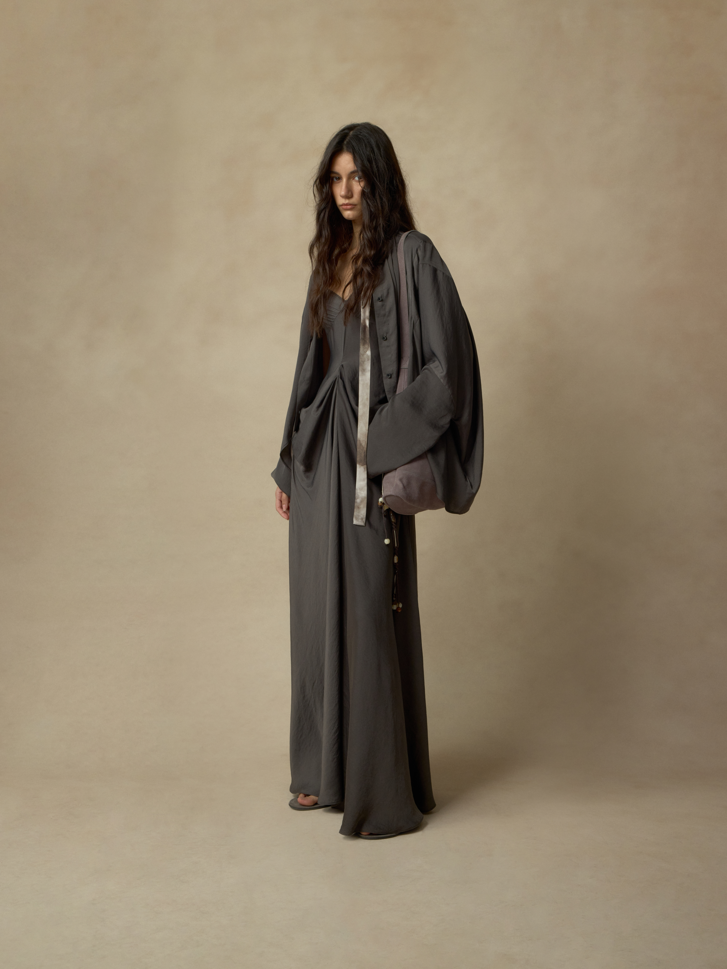 Gray Detachable Ribbon Crew Neck Top