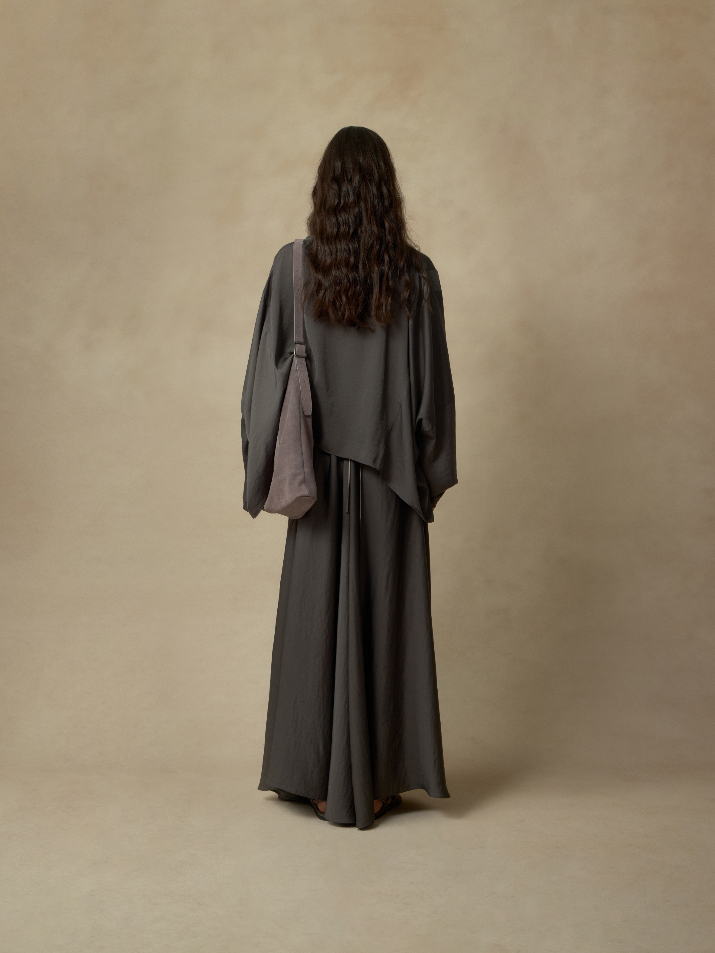 Gray Detachable Ribbon Crew Neck Top