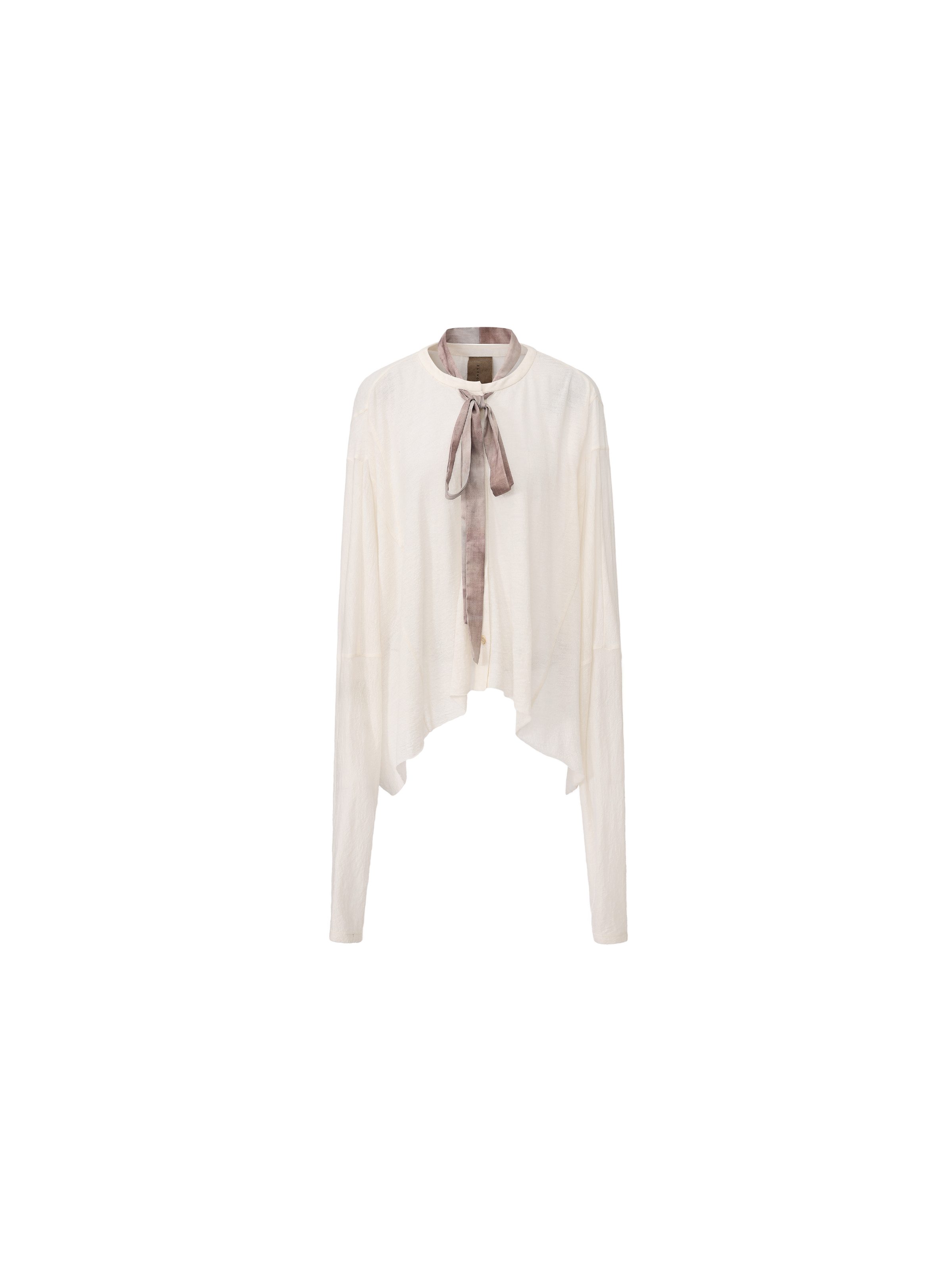 White Detachable Ribbon Crew Neck Top