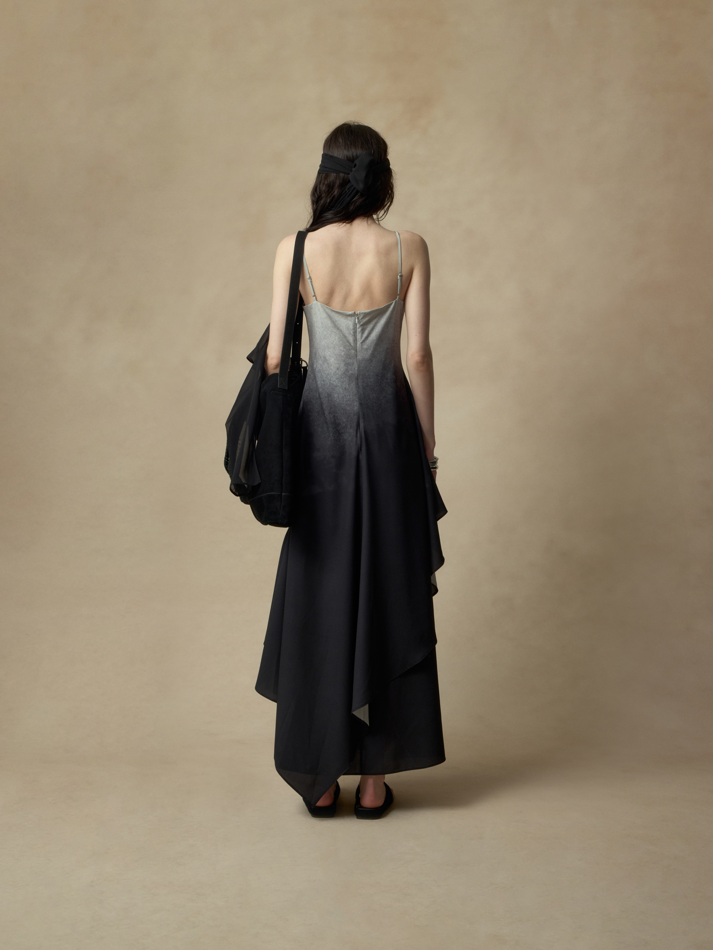 Grey Black Gradient Asymmetrical Slip Dress XS