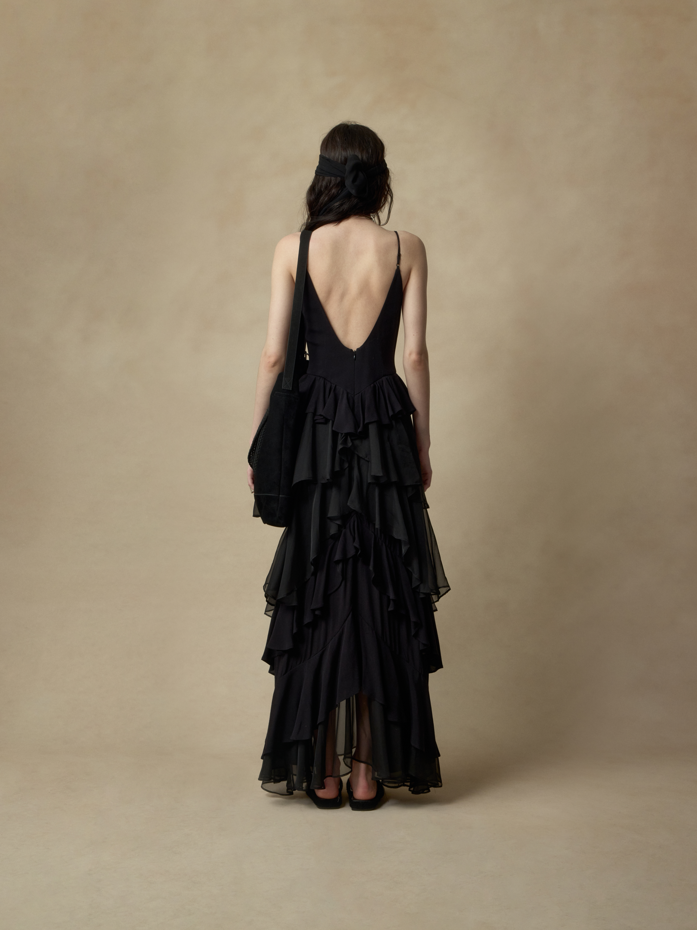 Black Layered Backless Slip Dress