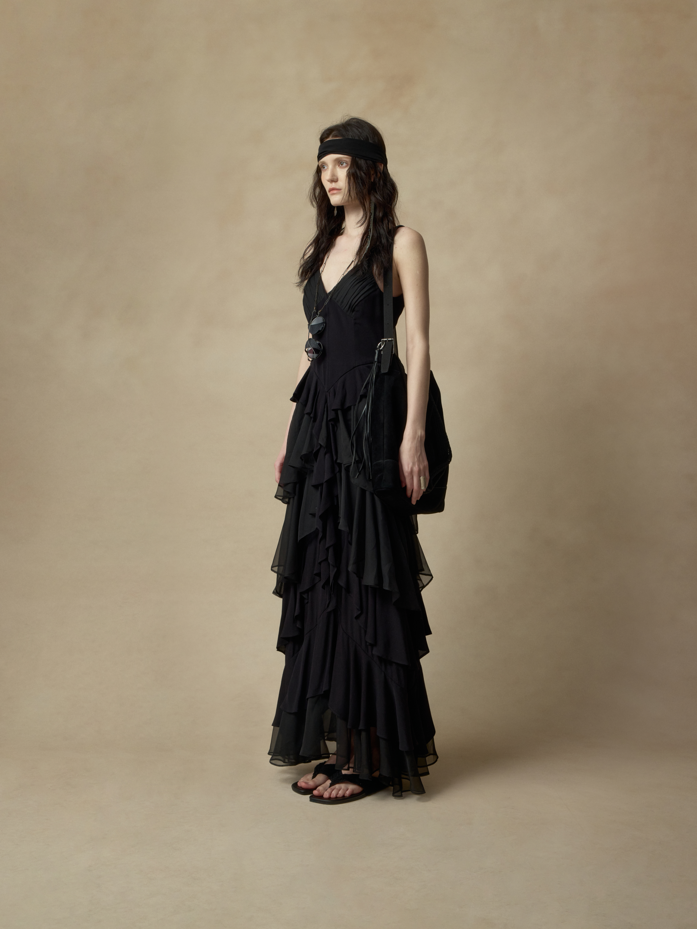 Black Layered Backless Slip Dress