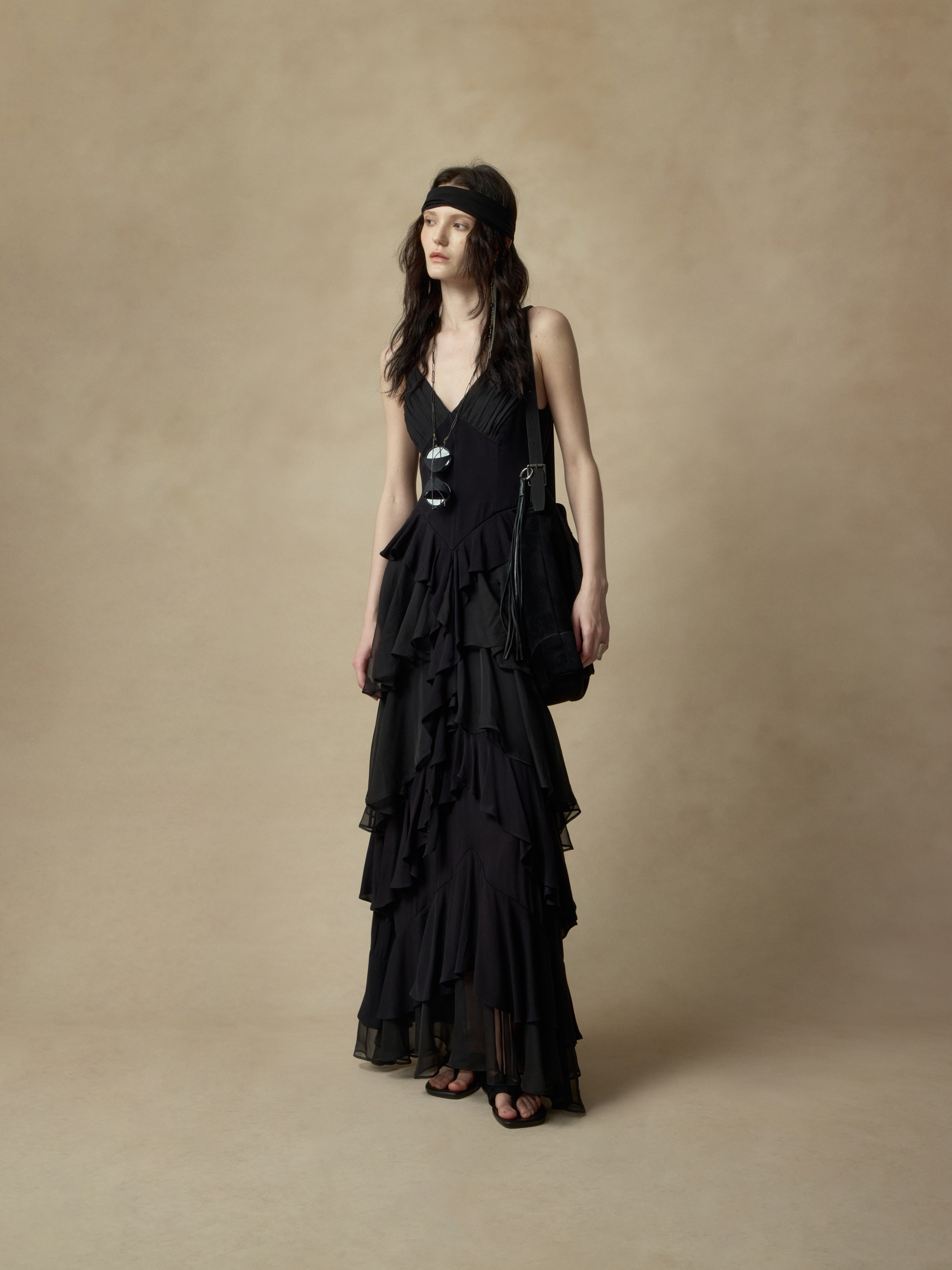 Black Layered Backless Slip Dress