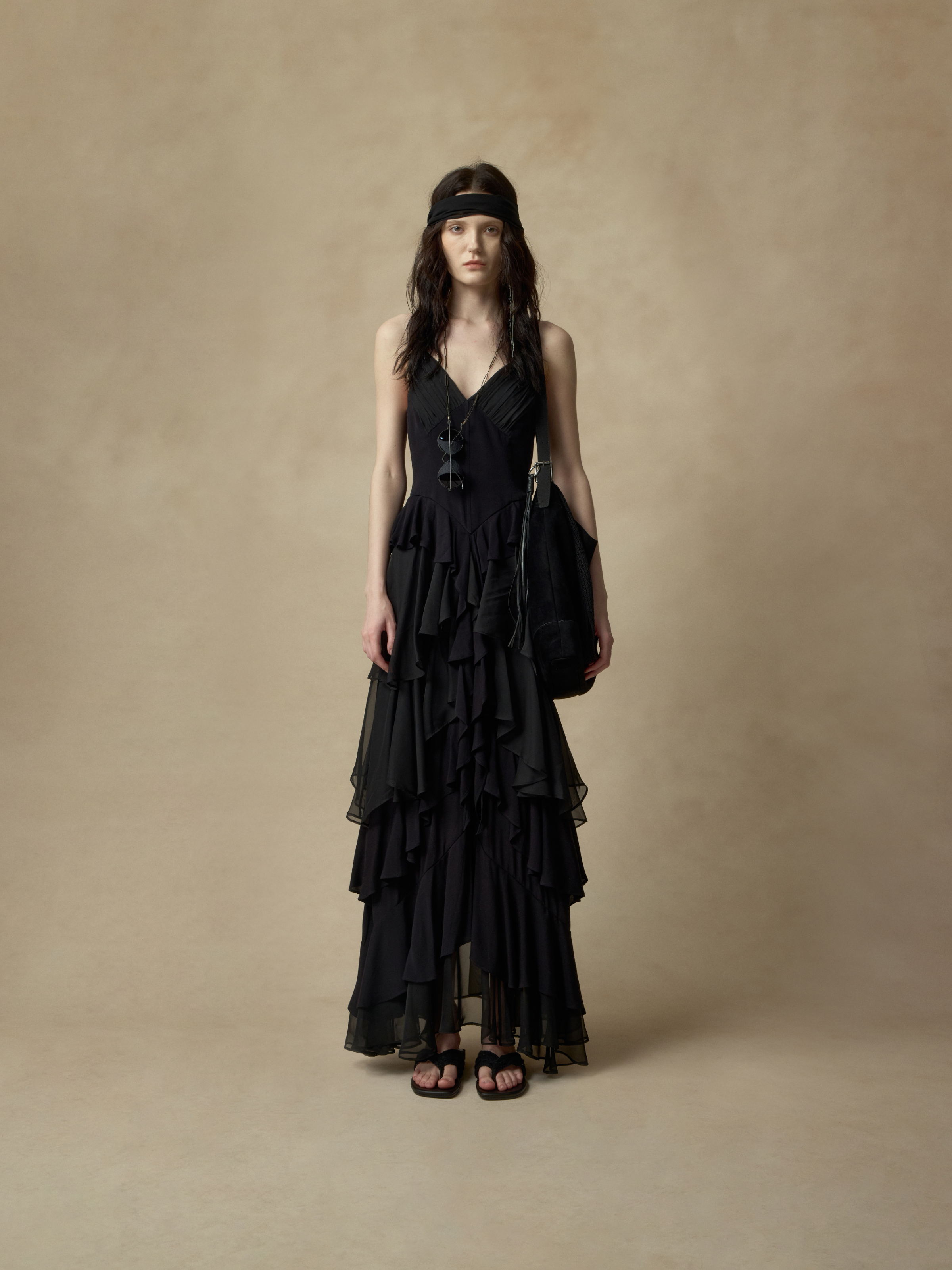 Black Layered Backless Slip Dress