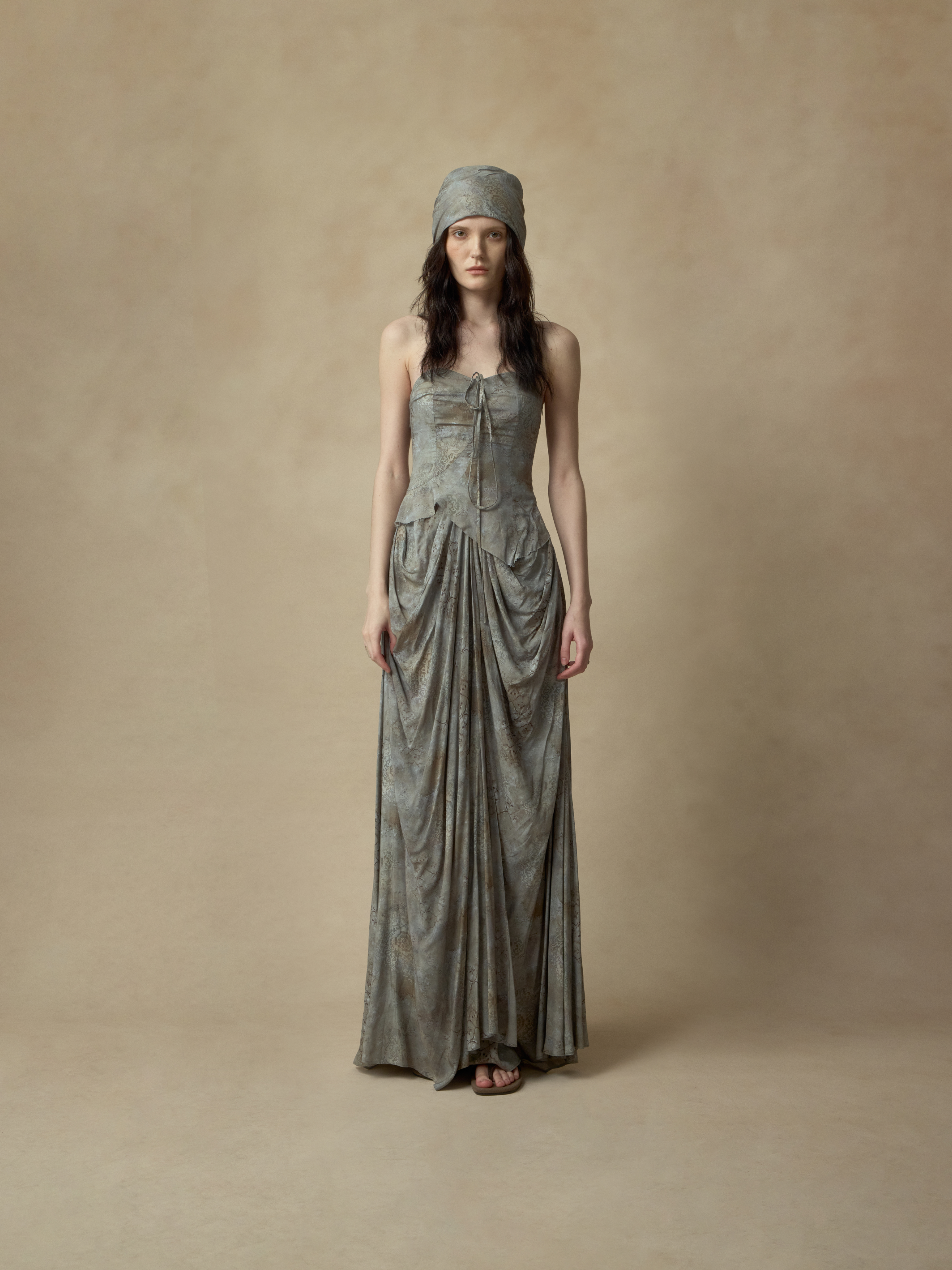 Blue Pin-Tucked Draped Bustier Dress