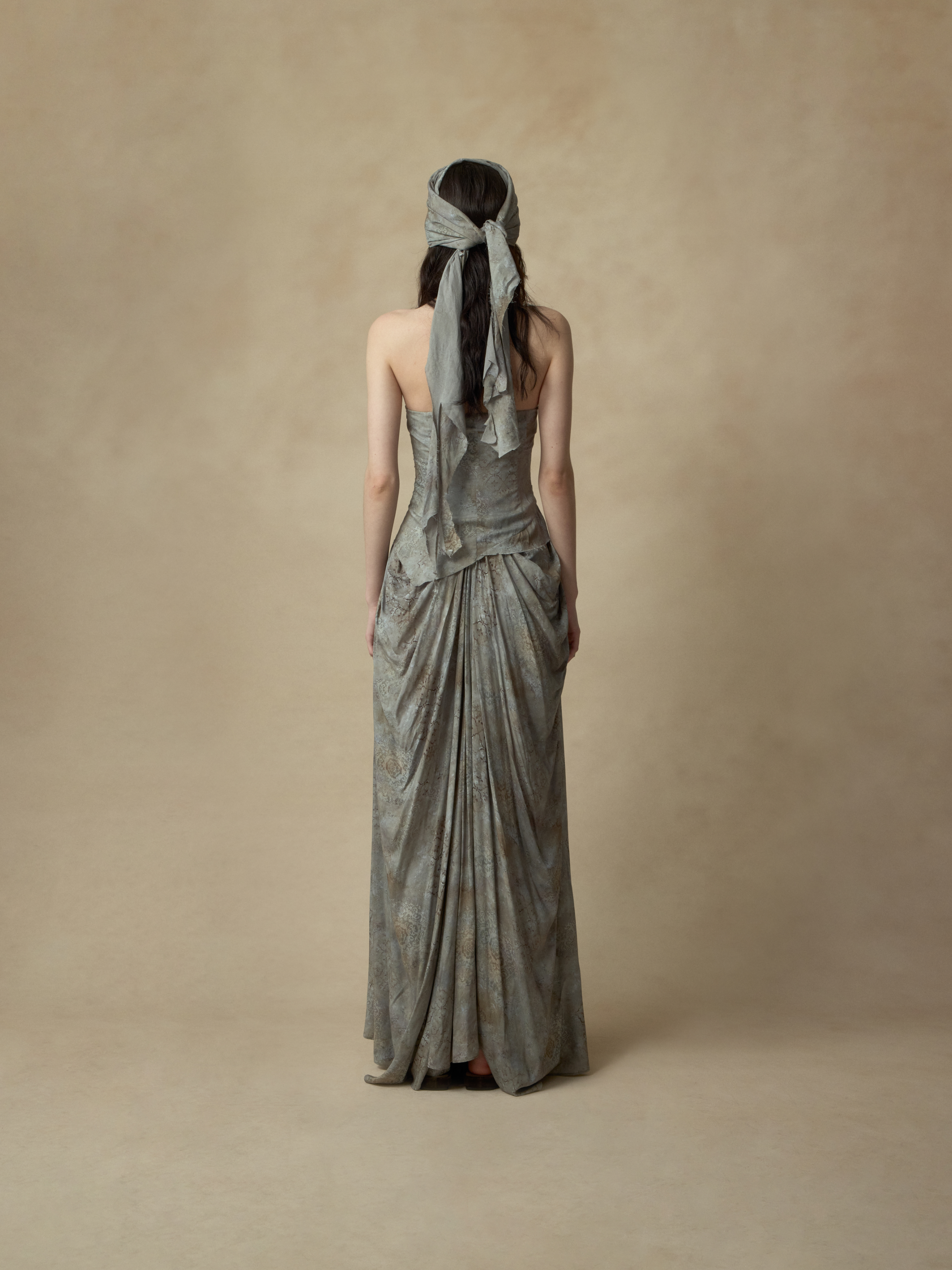 Blue Pin-Tucked Draped Bustier Dress