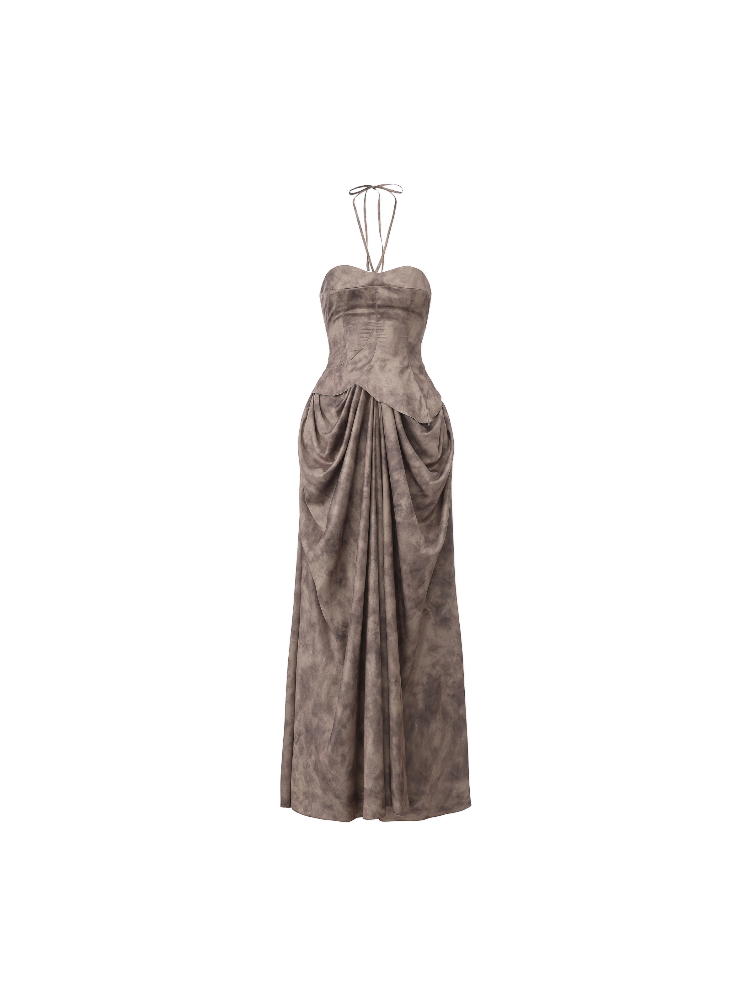 Grey Brown Pin-Tucked Draped Bustier Dress