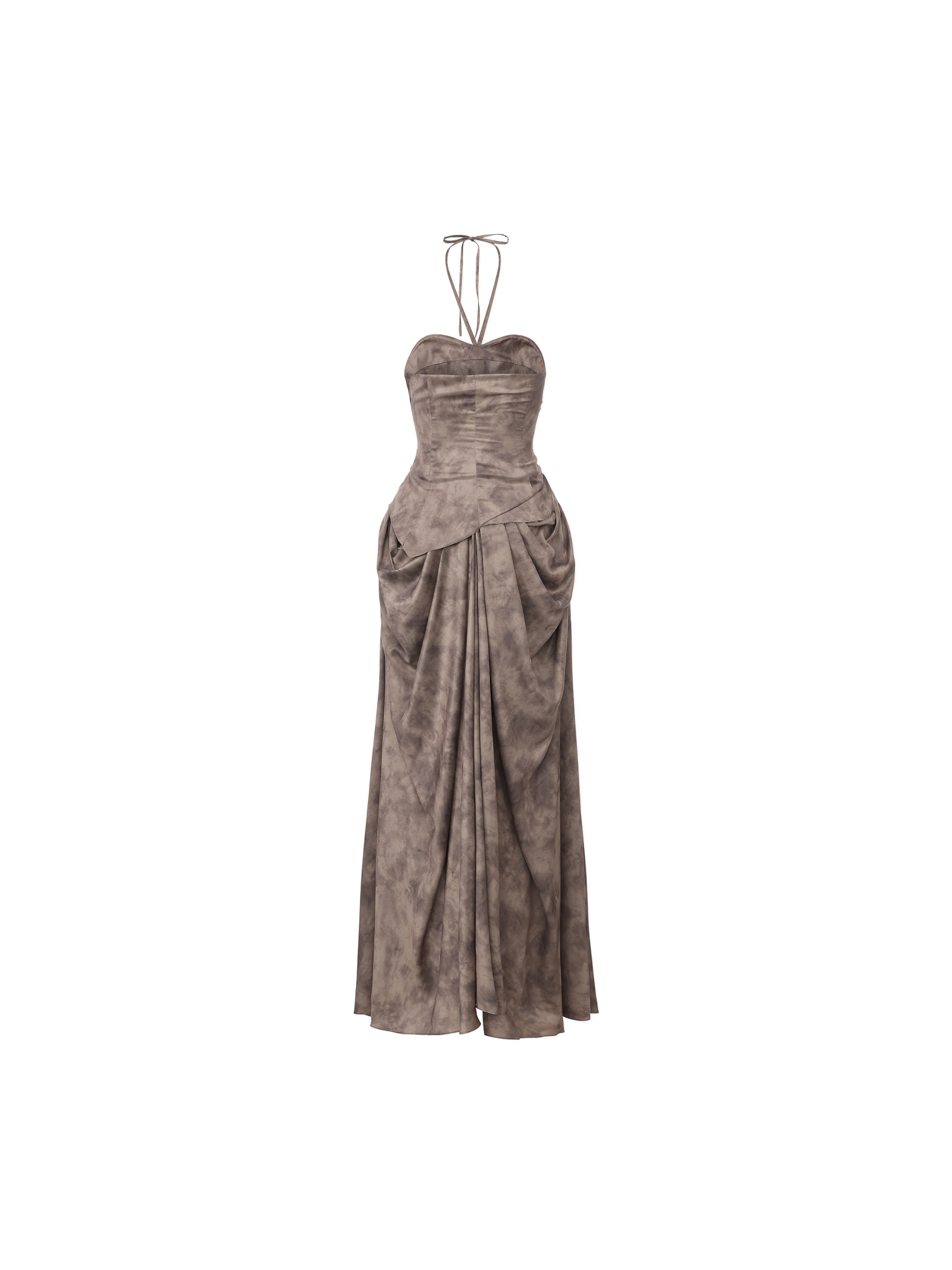 Grey Brown Pin-Tucked Draped Bustier Dress
