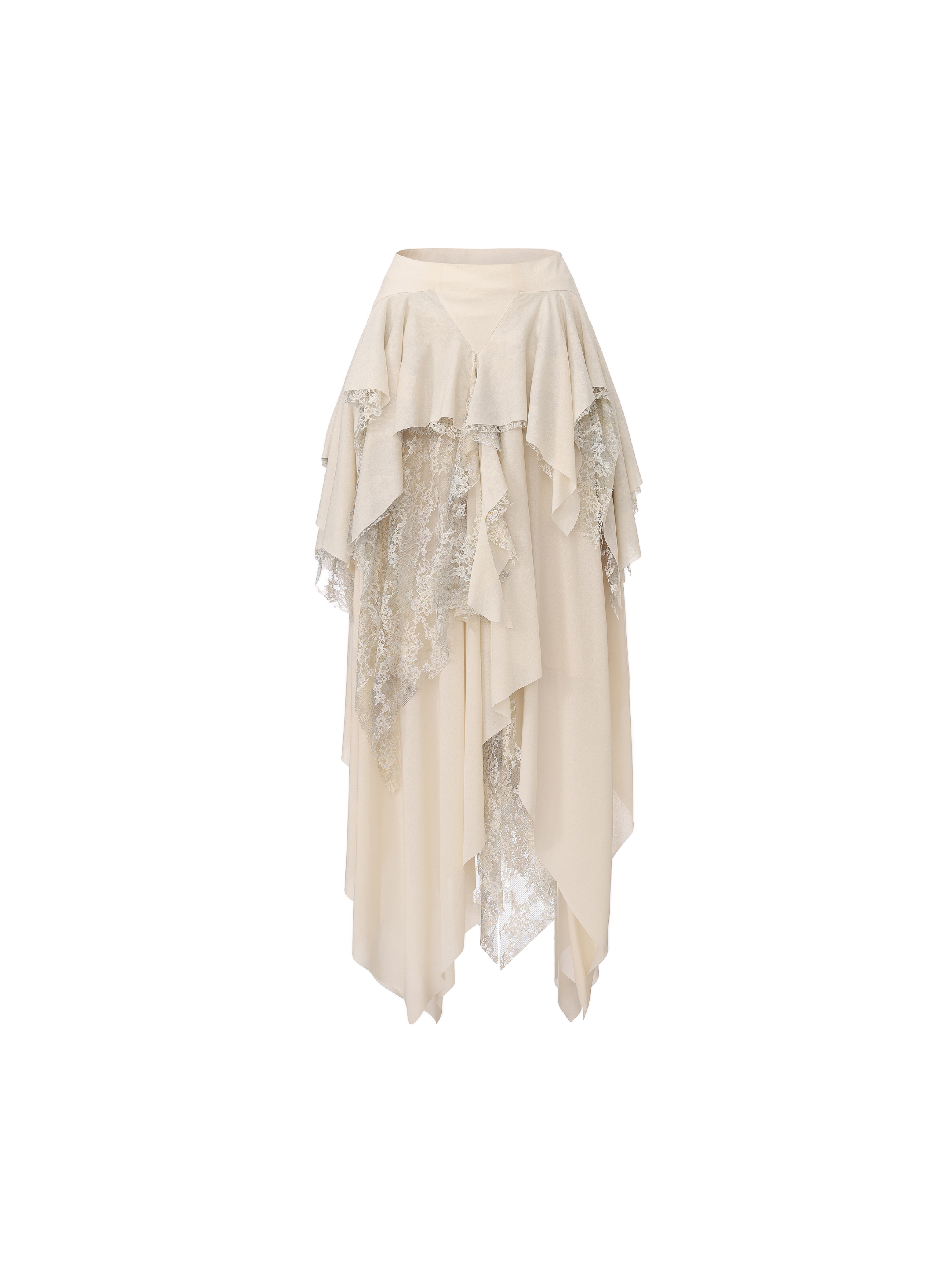 Beige Lace Ombre Trimmed Skirt