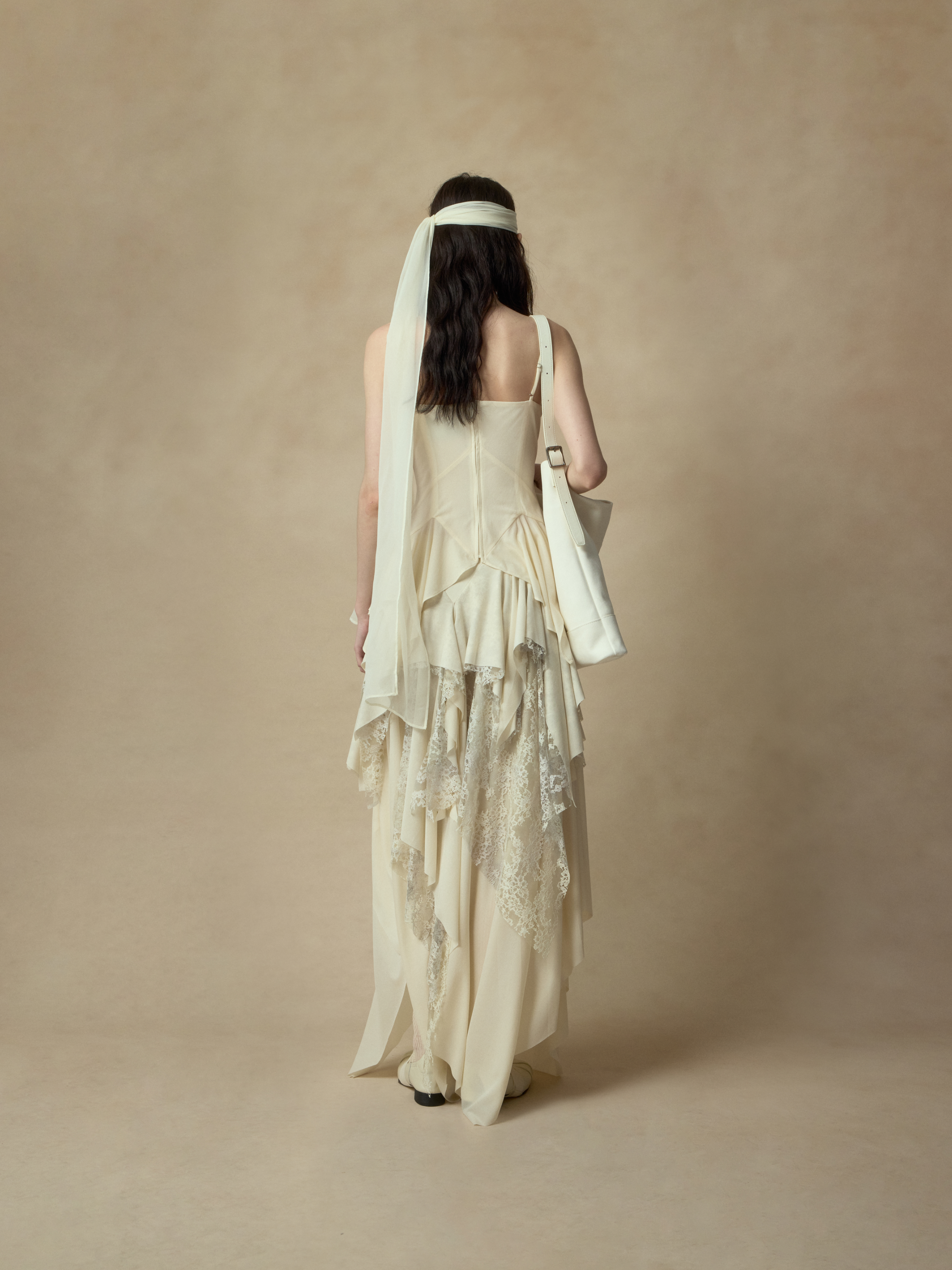 Beige Lace Ombre Trimmed Skirt