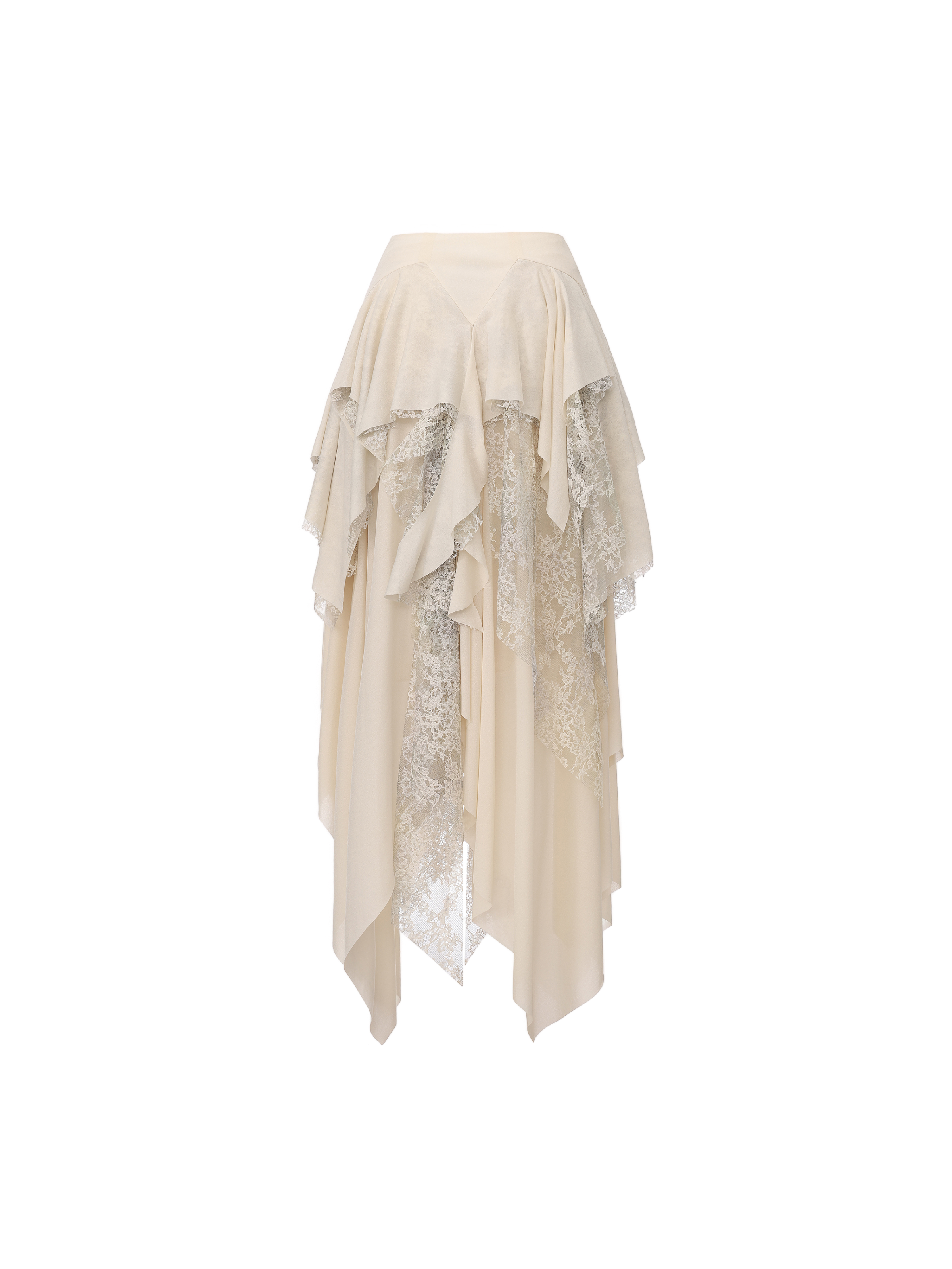 Beige Lace Ombre Trimmed Skirt