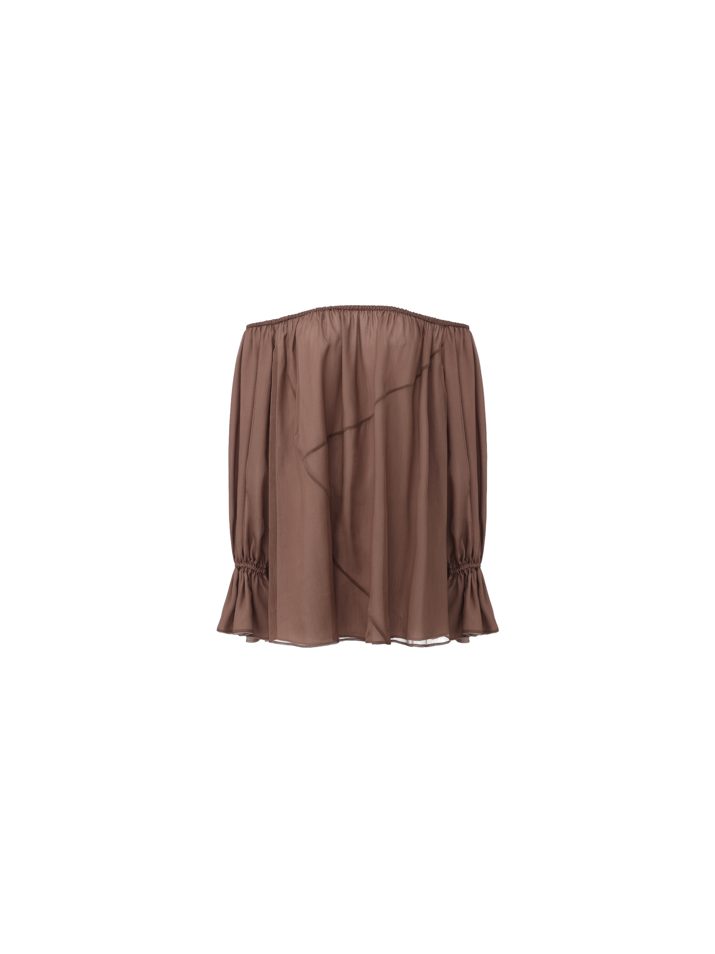 Pink Brown Paneled Ruched Off-the-Shoulder Top