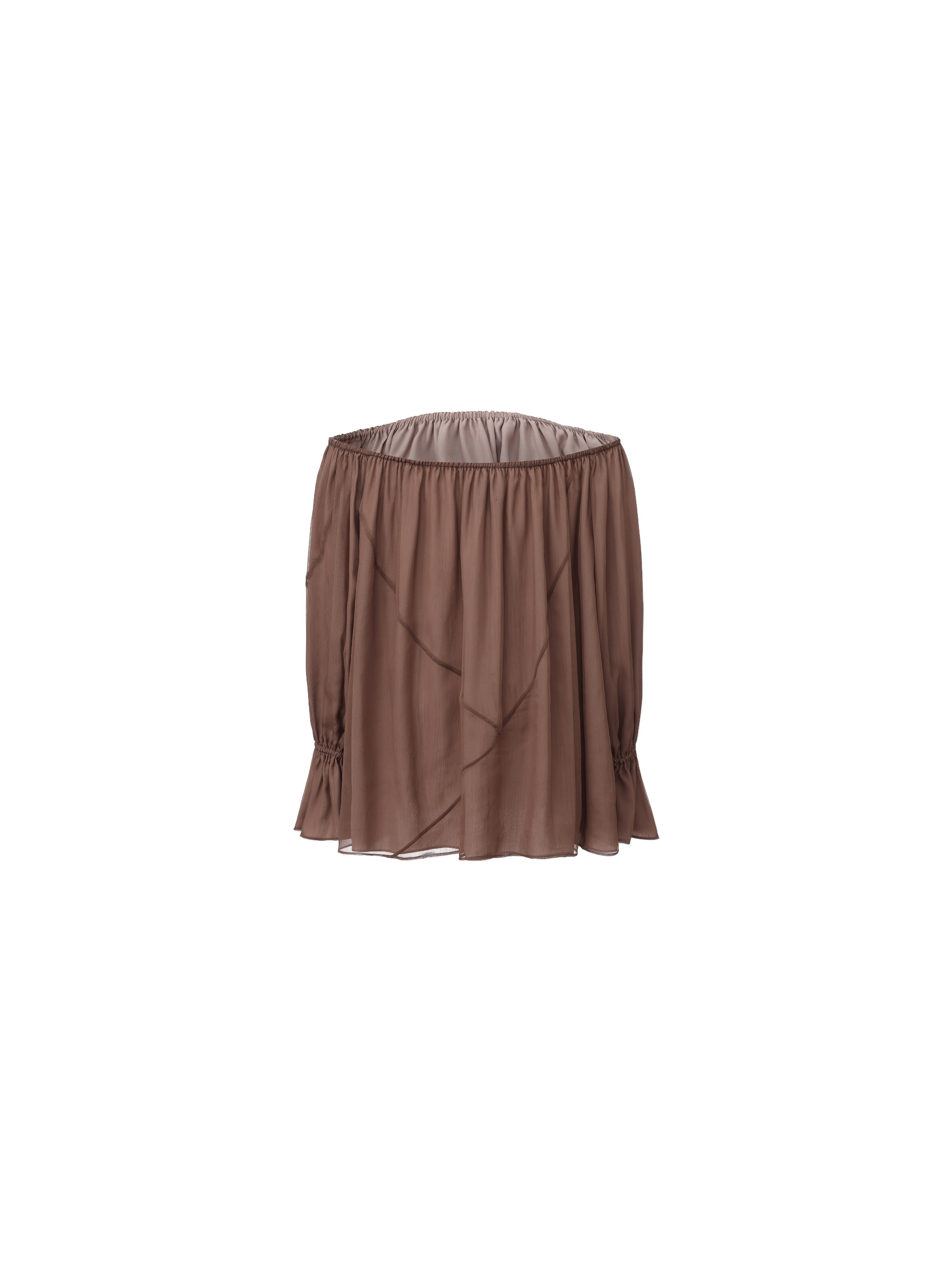 Pink Brown Paneled Ruched Off-the-Shoulder Top