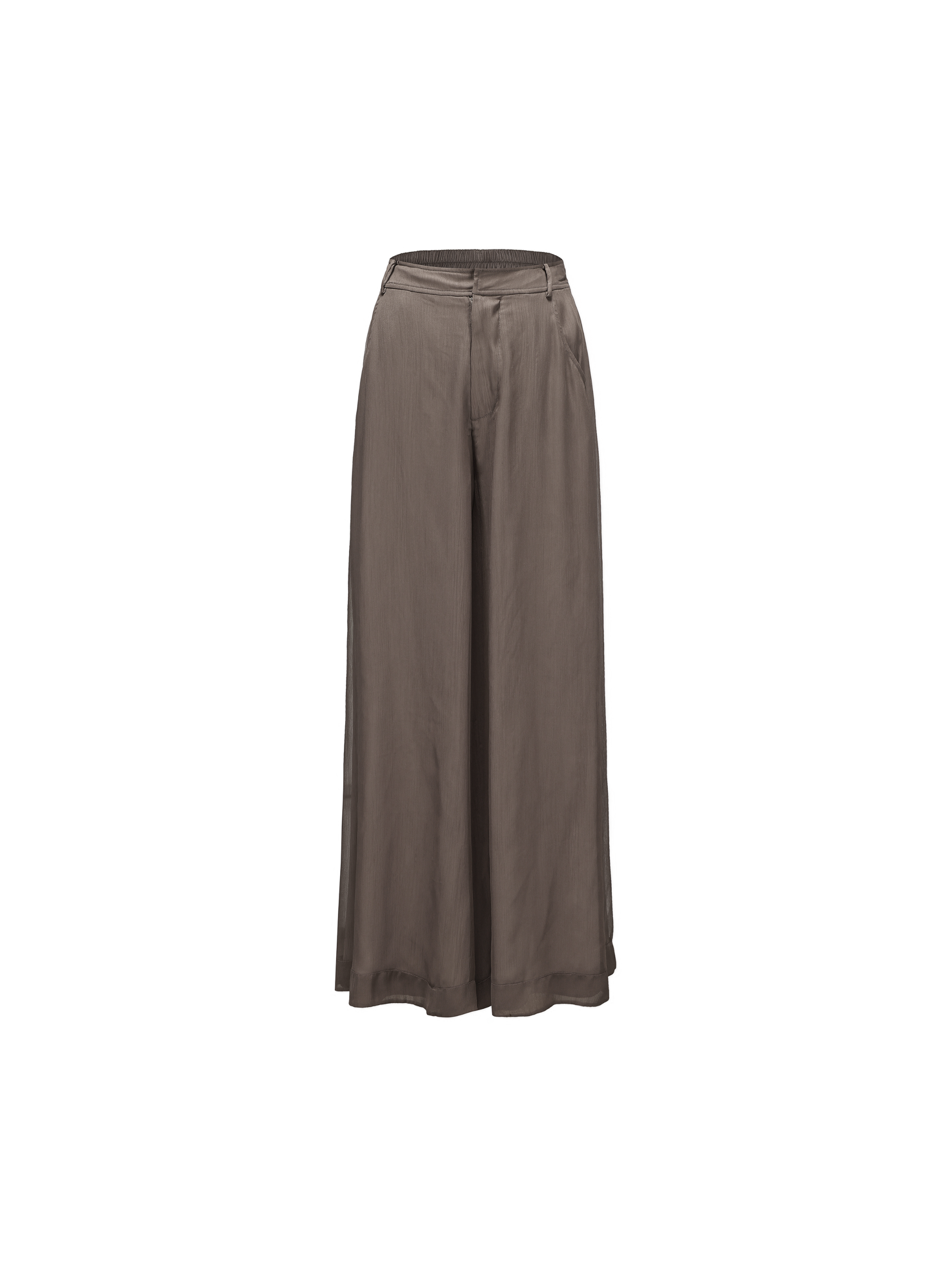 Pink Brown Draped Double-Layer Wide-Leg Pants