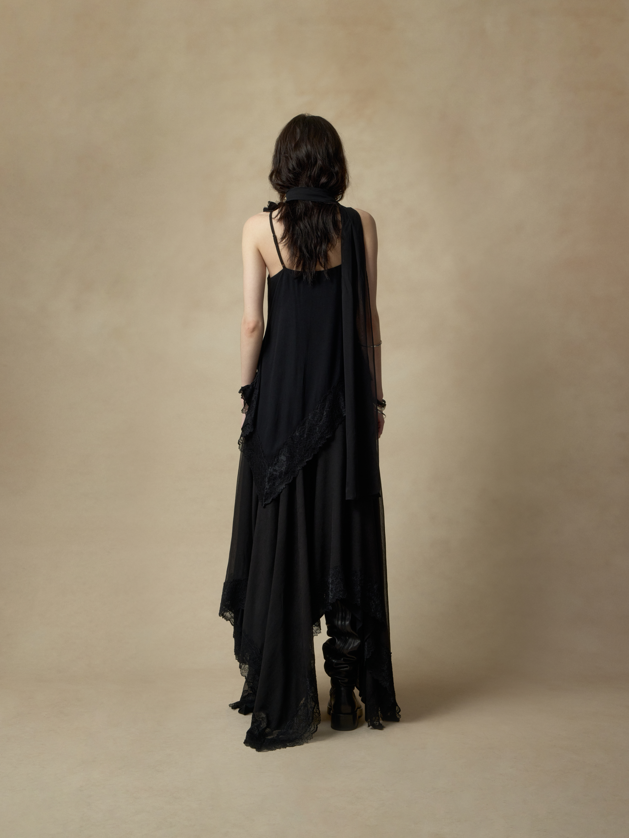 Black Pleated Lace Asymmetrical Top