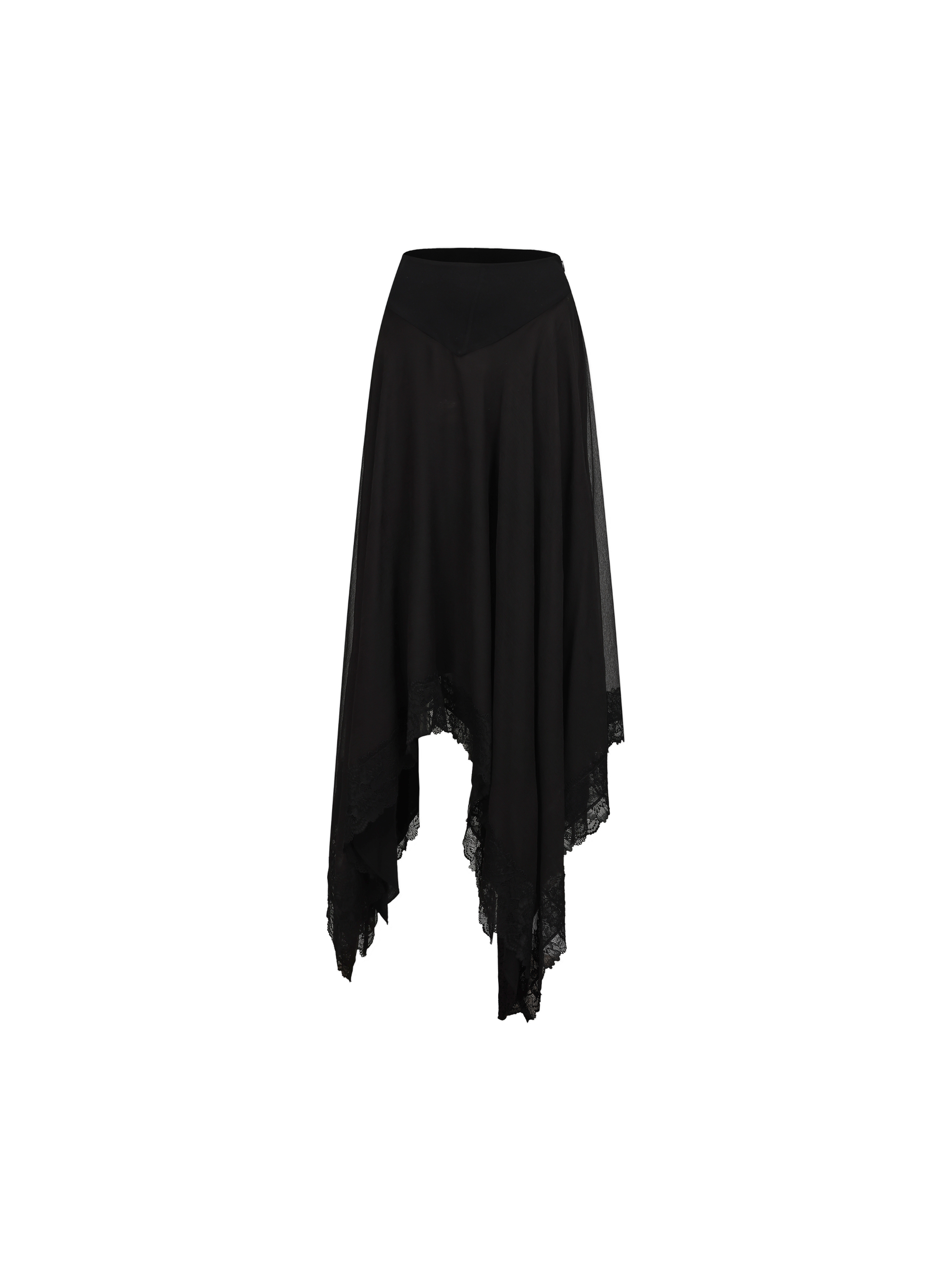 Black Lace Panel Asymmetrical Skirt