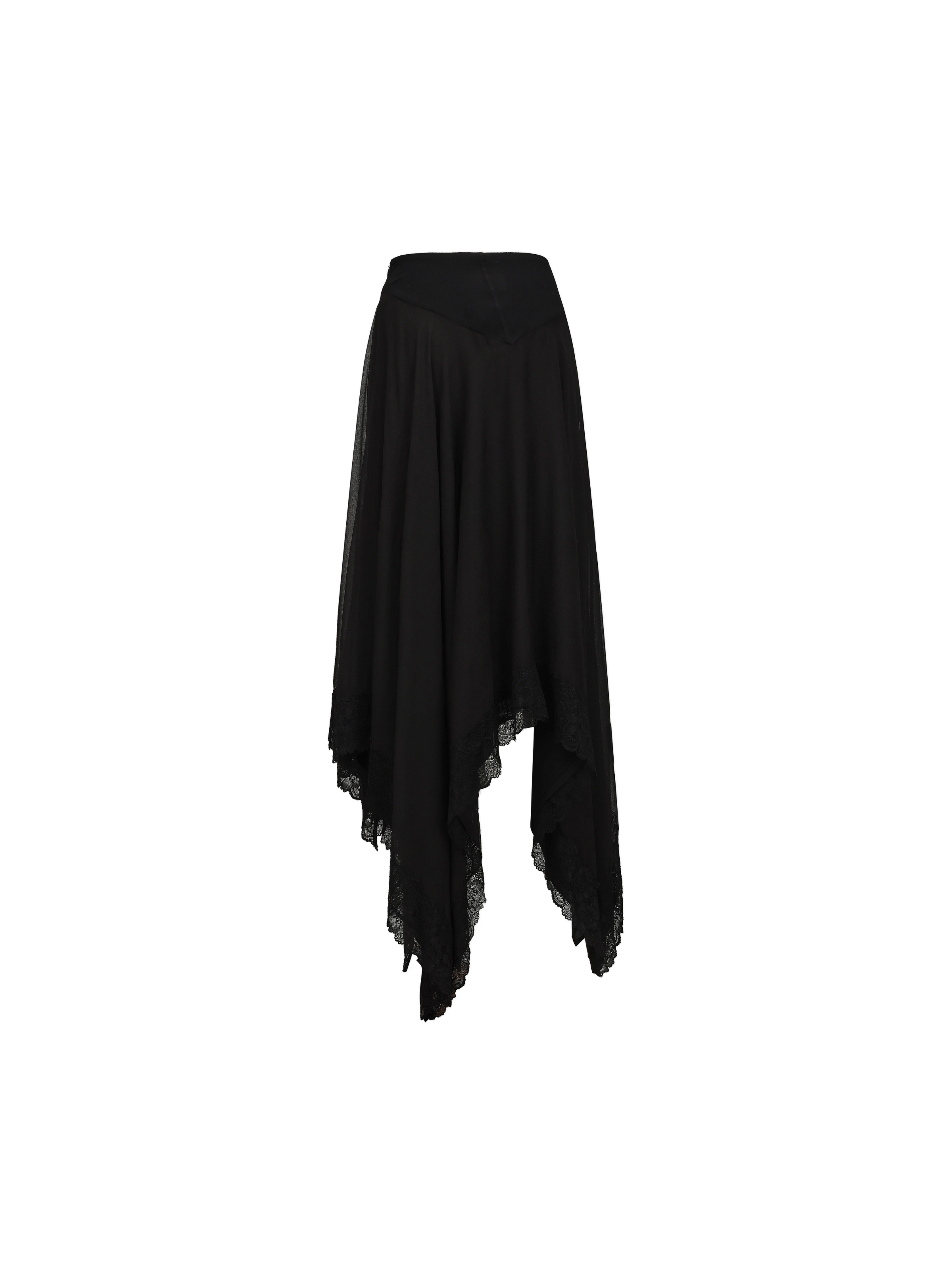 Black Lace Panel Asymmetrical Skirt