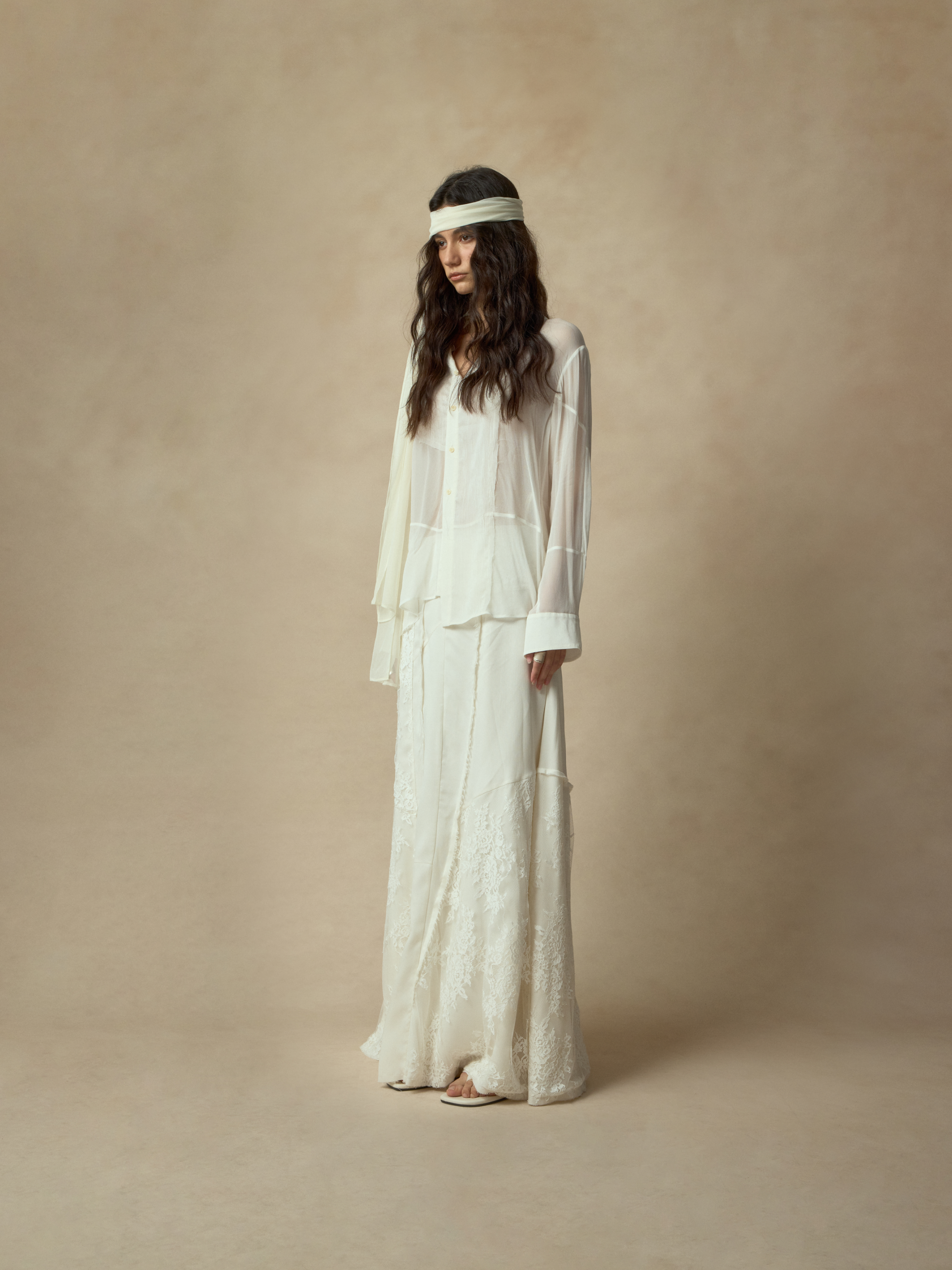 Slightly Sheer Asymmetrical Panel Shirt