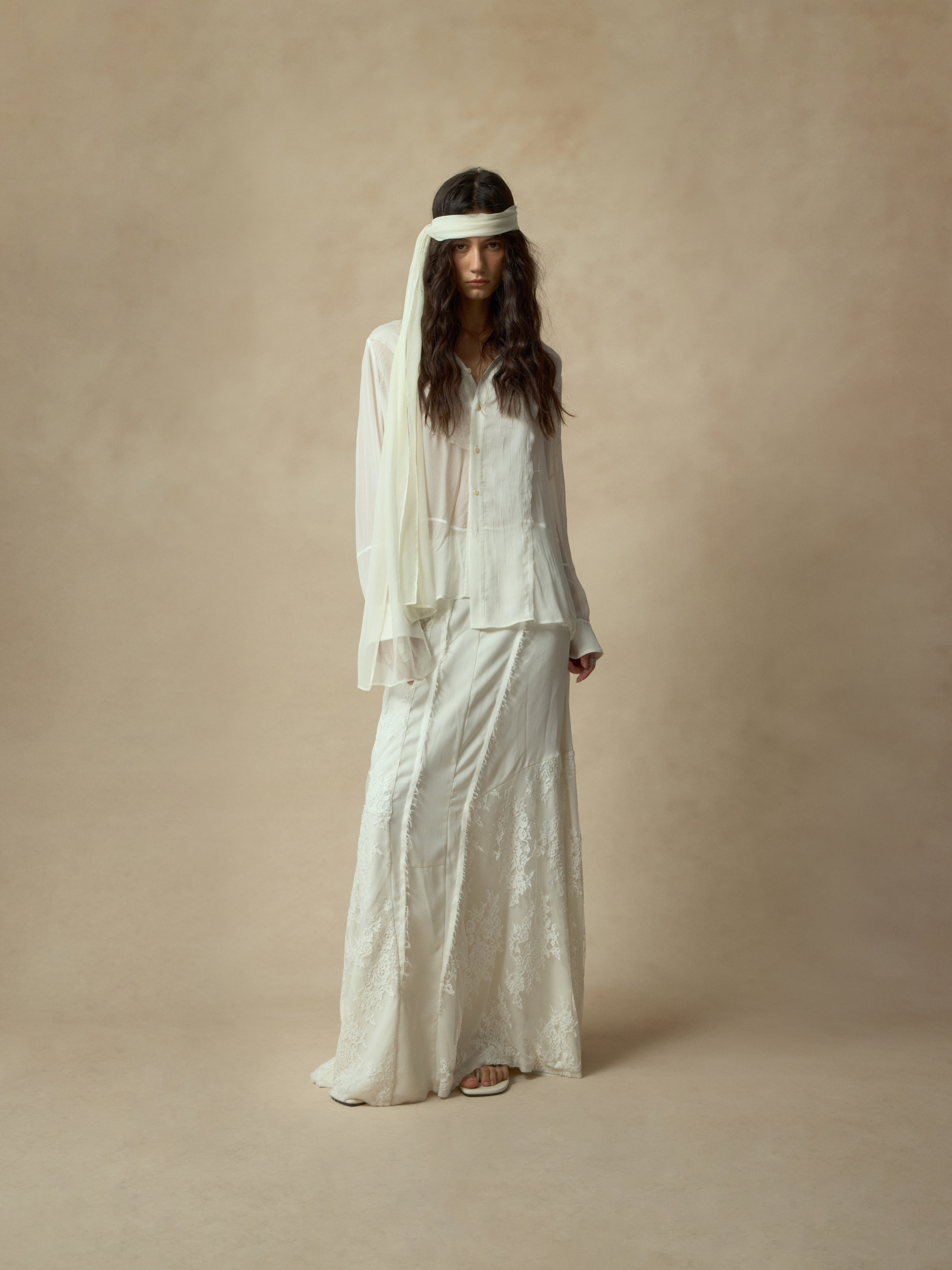 White Asymmetrical Panel Lace Skirt