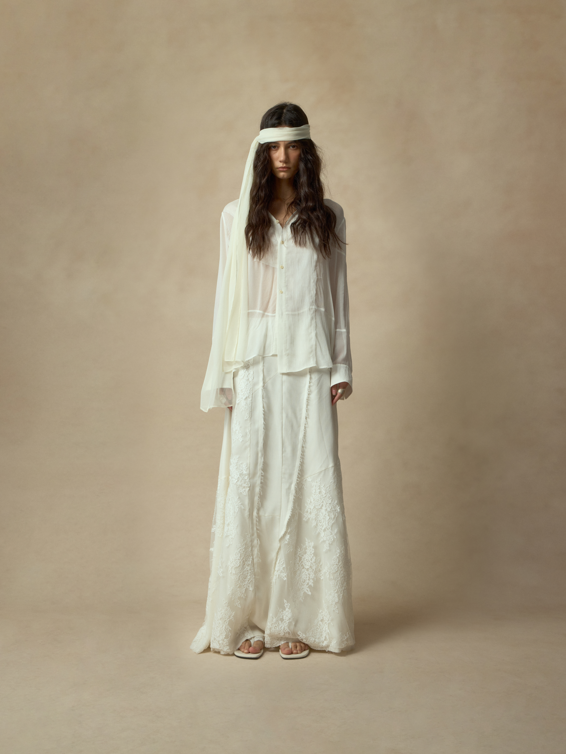 White Asymmetrical Panel Lace Skirt