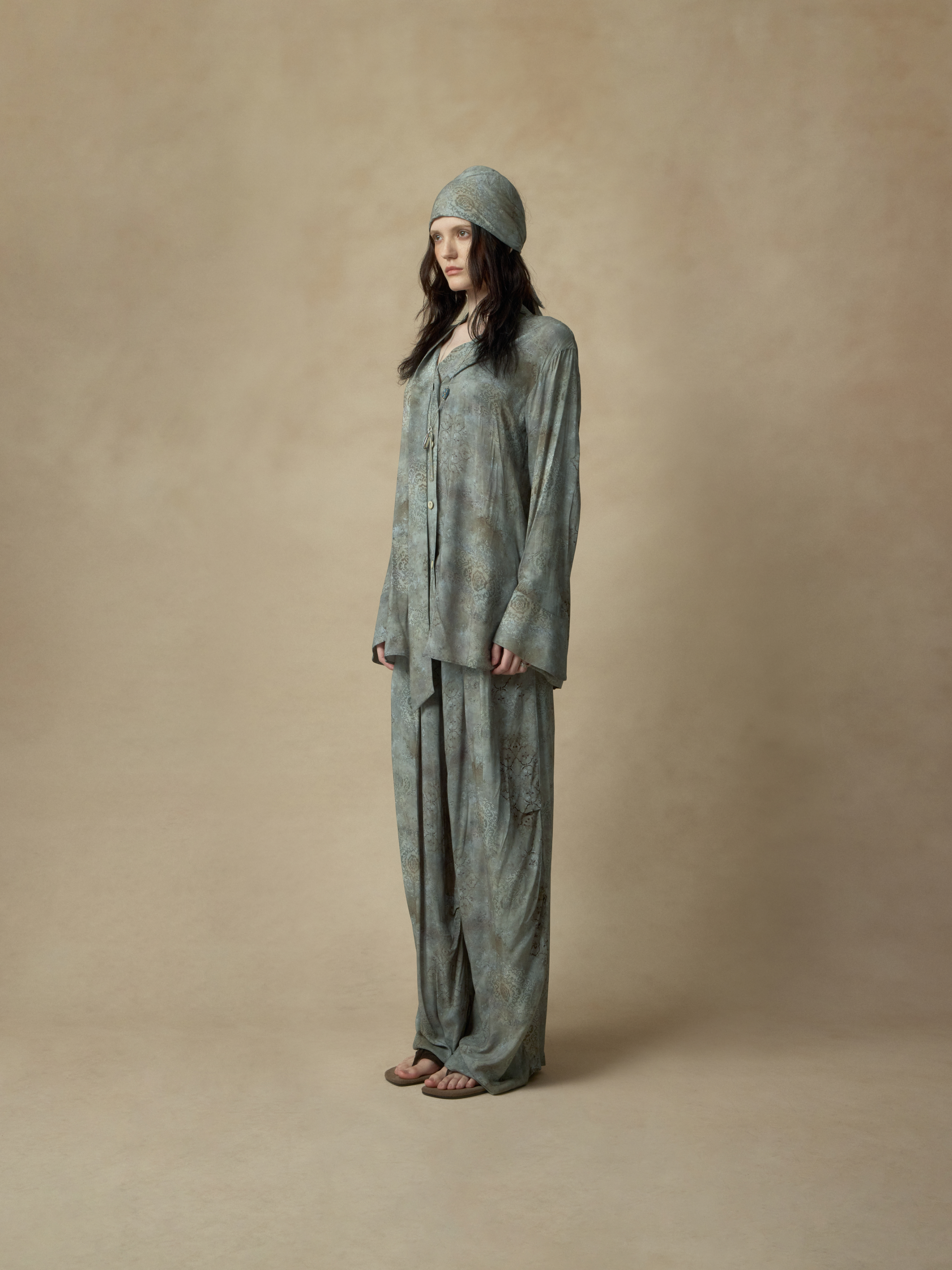 Vintage Printed Pleated Wide-leg Pants