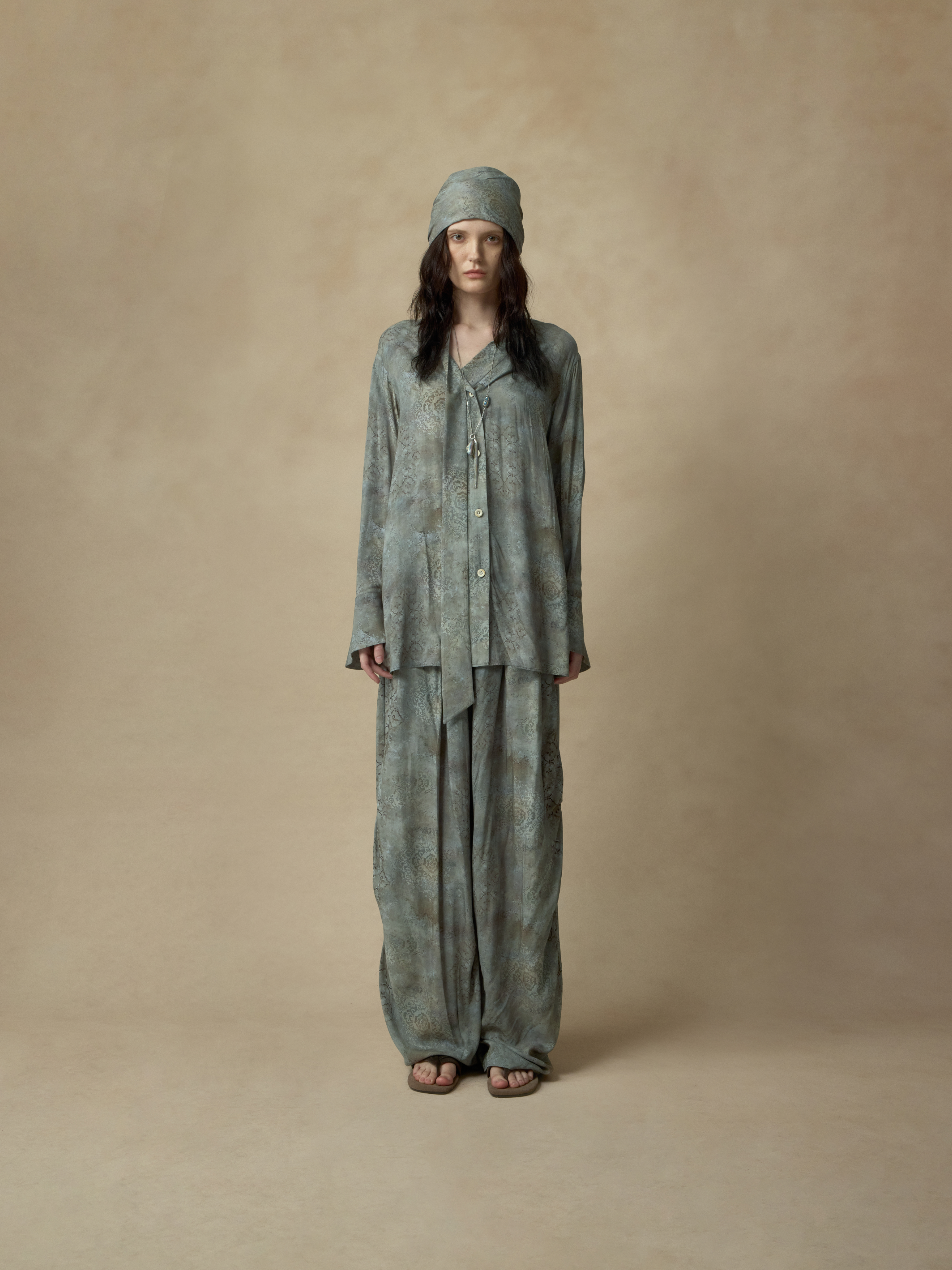 Vintage Printed Pleated Wide-leg Pants