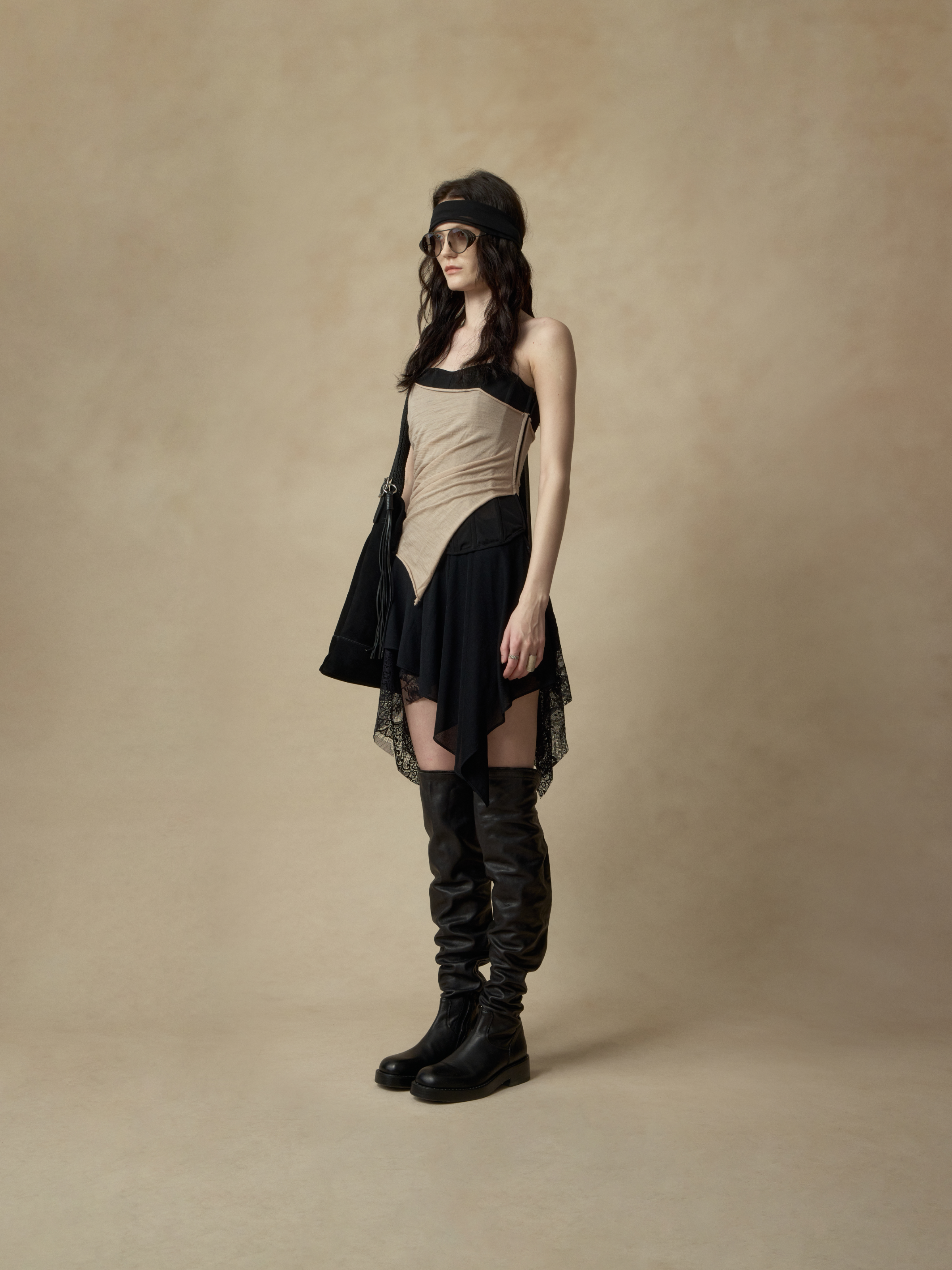 Boned Ruched Asymmetric Bustier