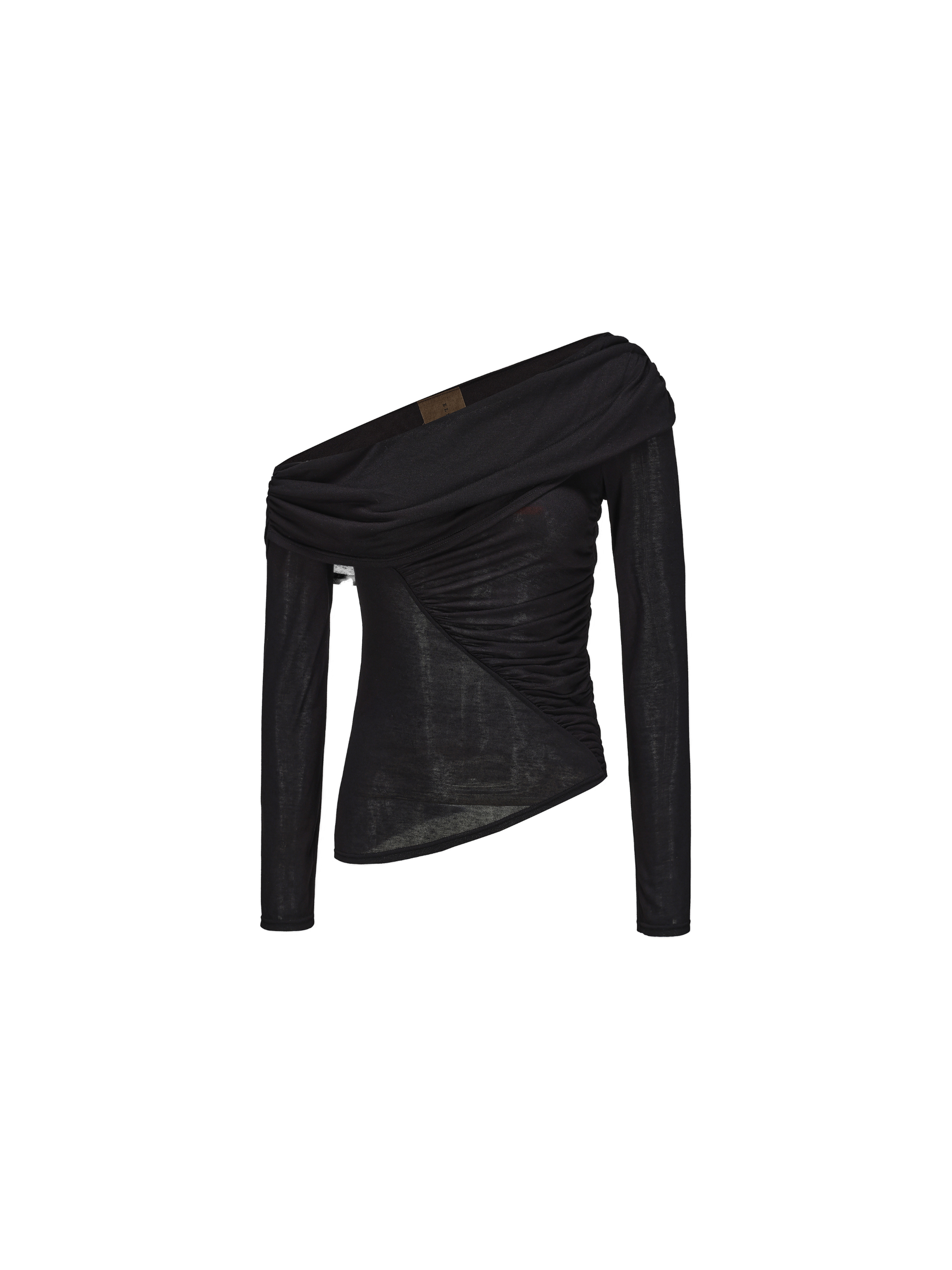 Black Asymmetrical Gathered Off-shoulder Top