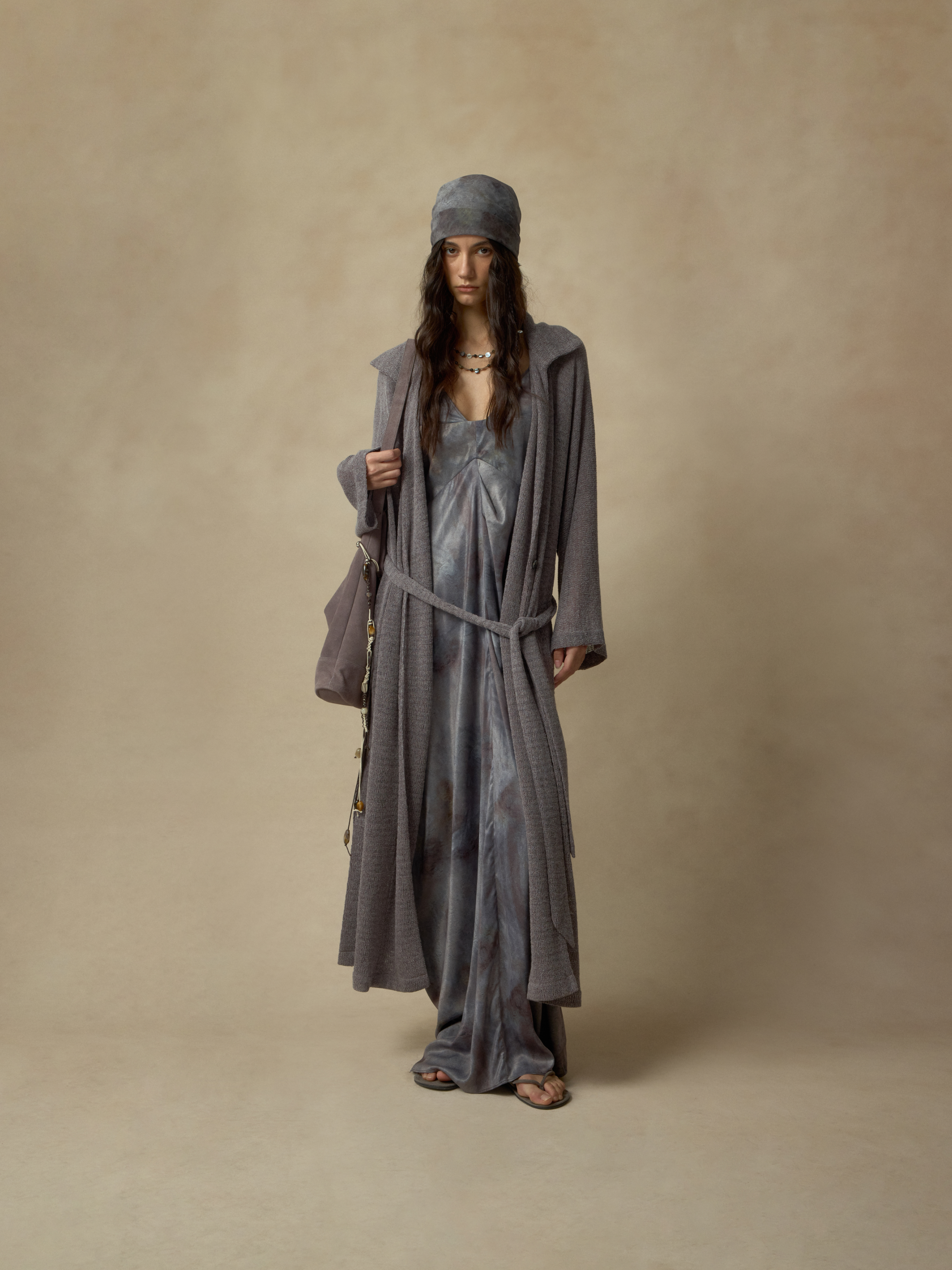 Tie Belt Knit Long Coat