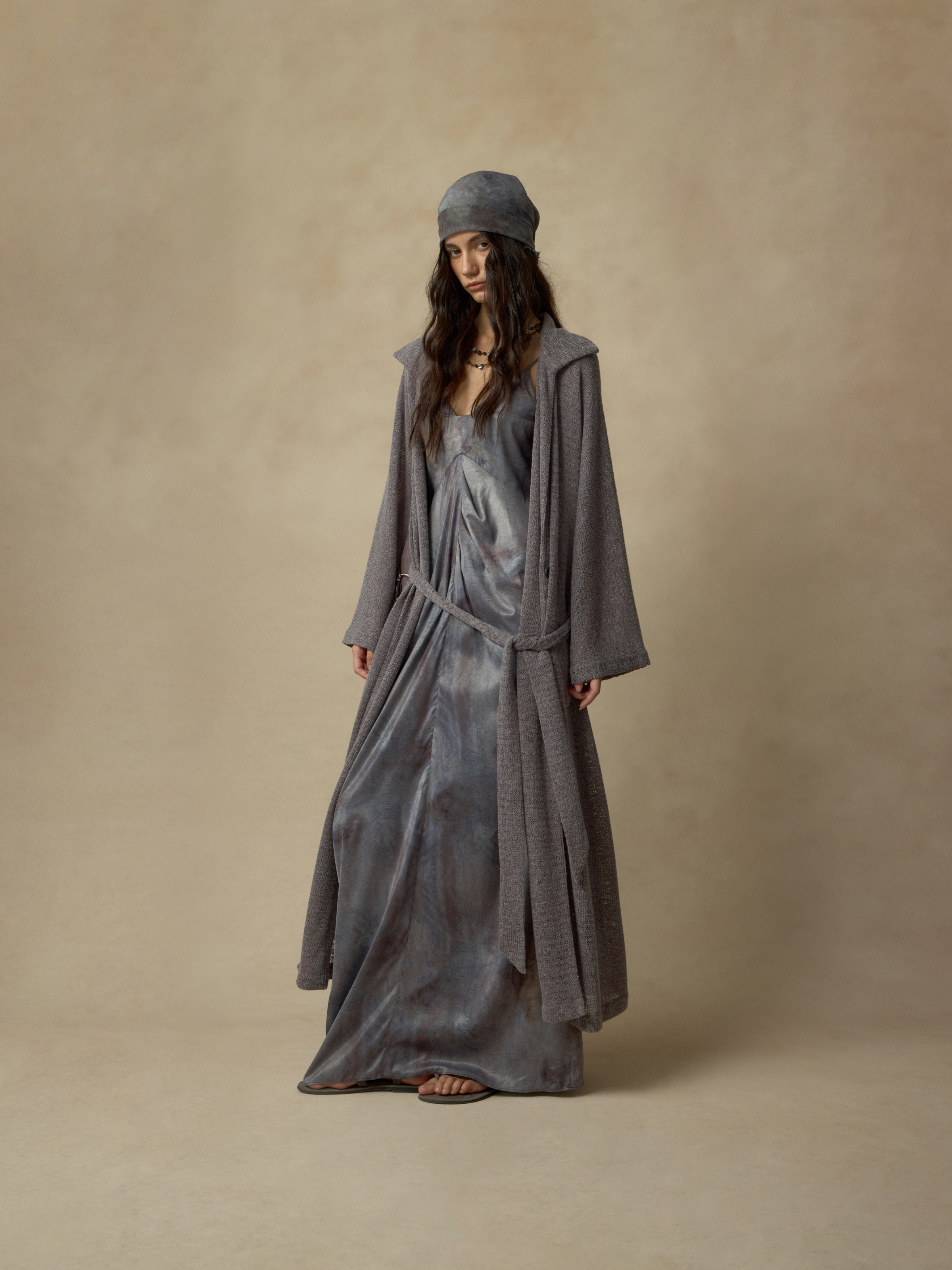 Tie Belt Knit Long Coat