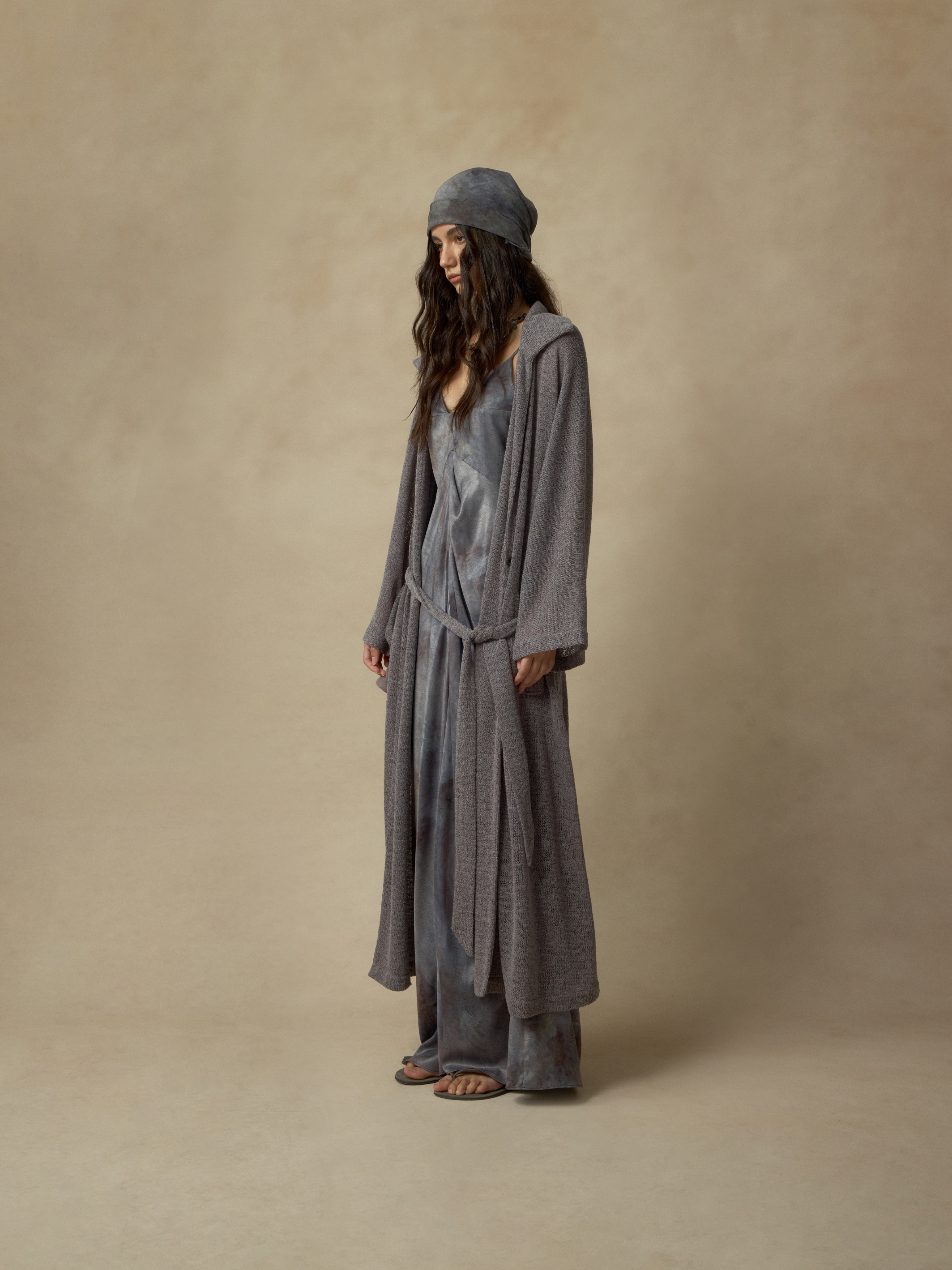 Tie Belt Knit Long Coat