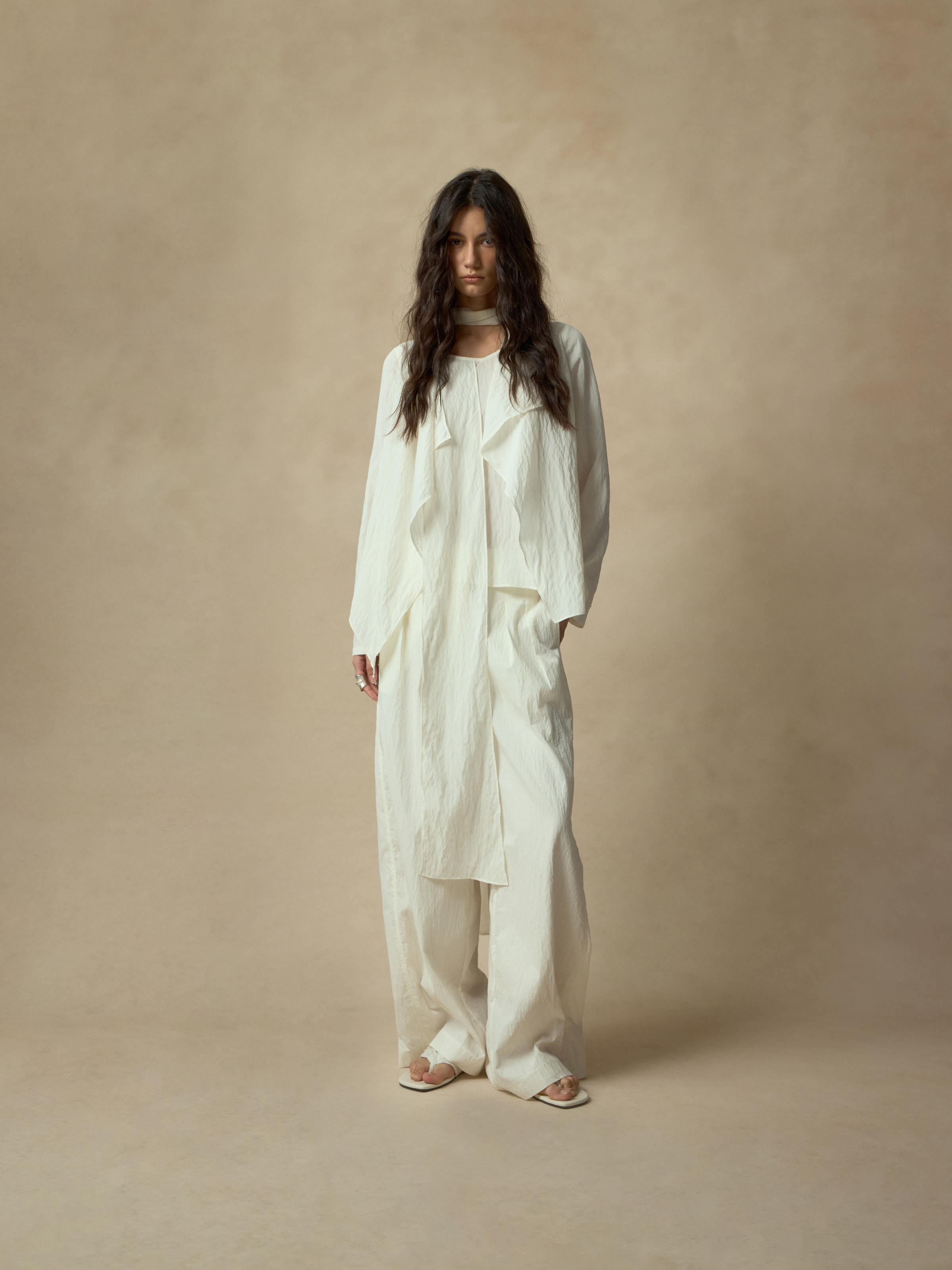 White Textured Dry Silk Wide-leg Pants