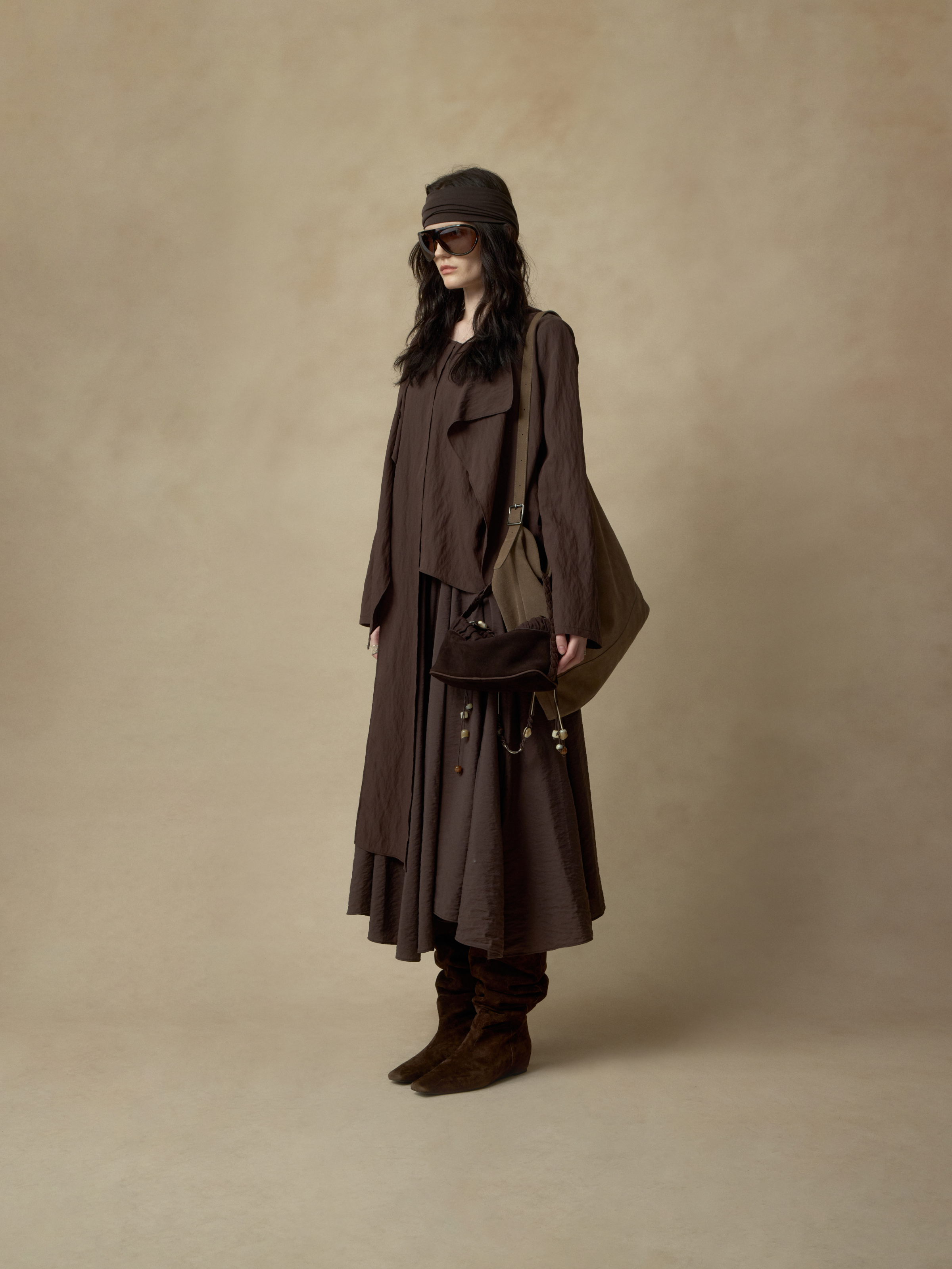 Brown Asymmetrical Dry Silk Crew Neck Shirt