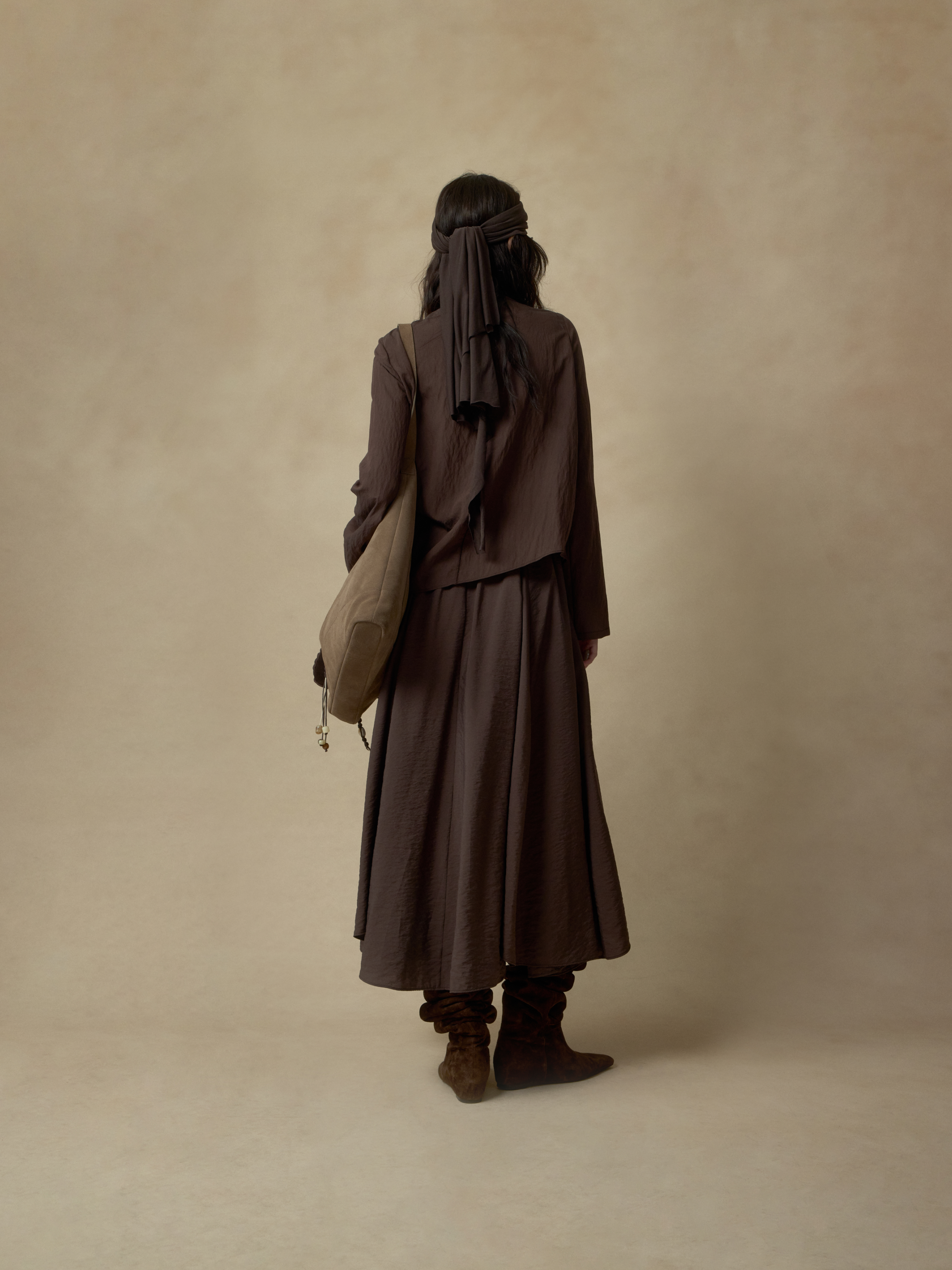 Brown Asymmetrical Dry Silk Crew Neck Shirt