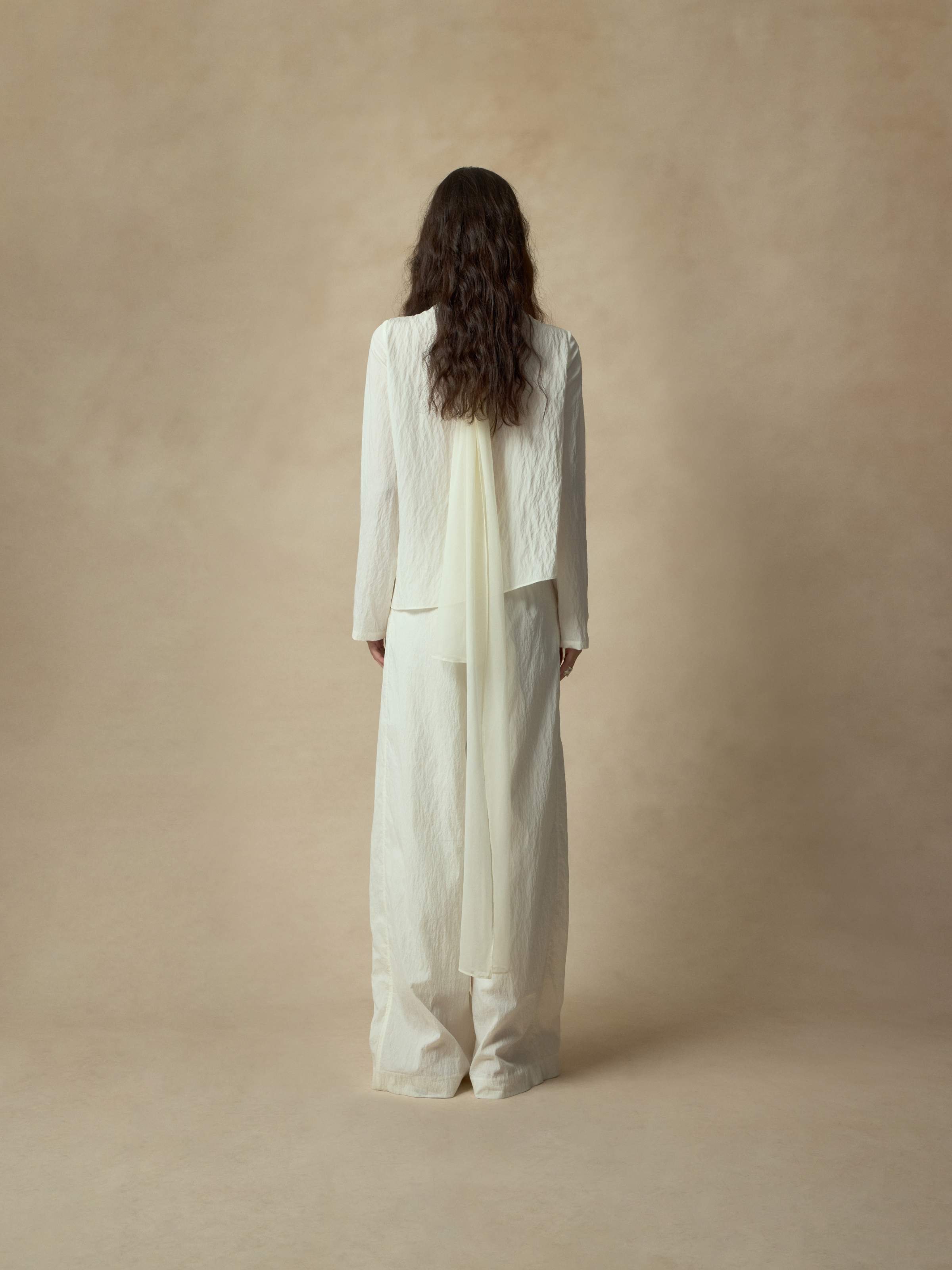 White Asymmetrical Dry Silk Crew Neck Shirt