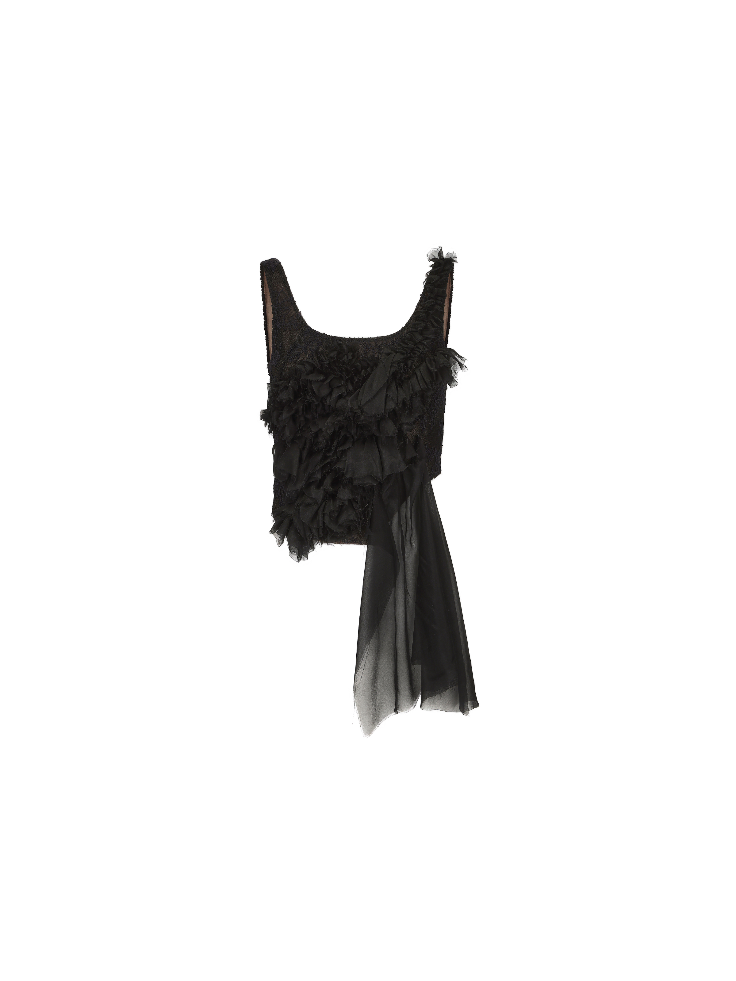 Black Asymmetrical Silk Lace Camisole