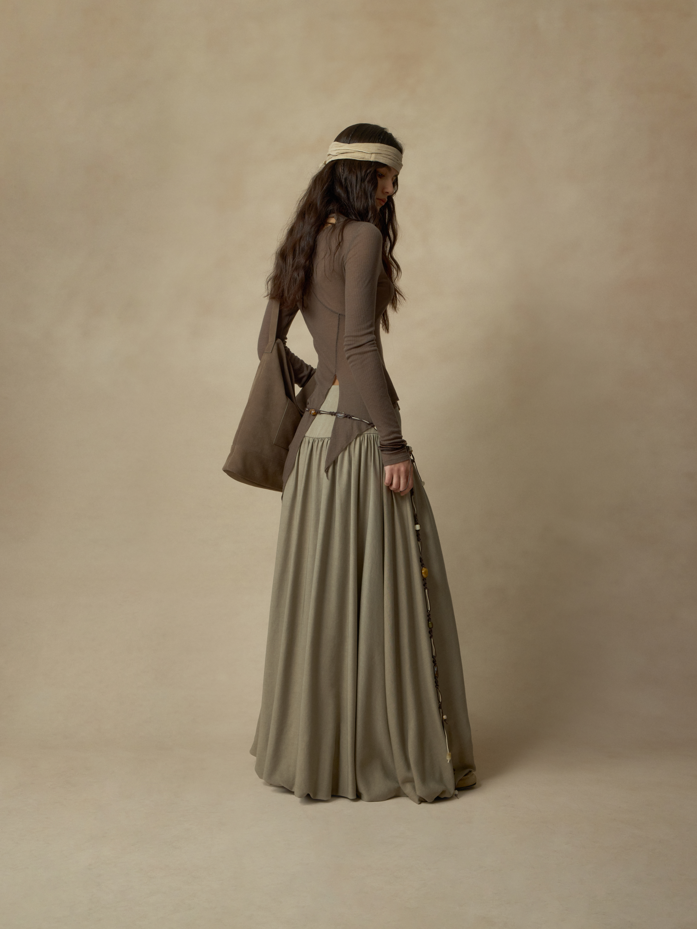 Coffee Stitched Paneled Detail Neckline Base Layer