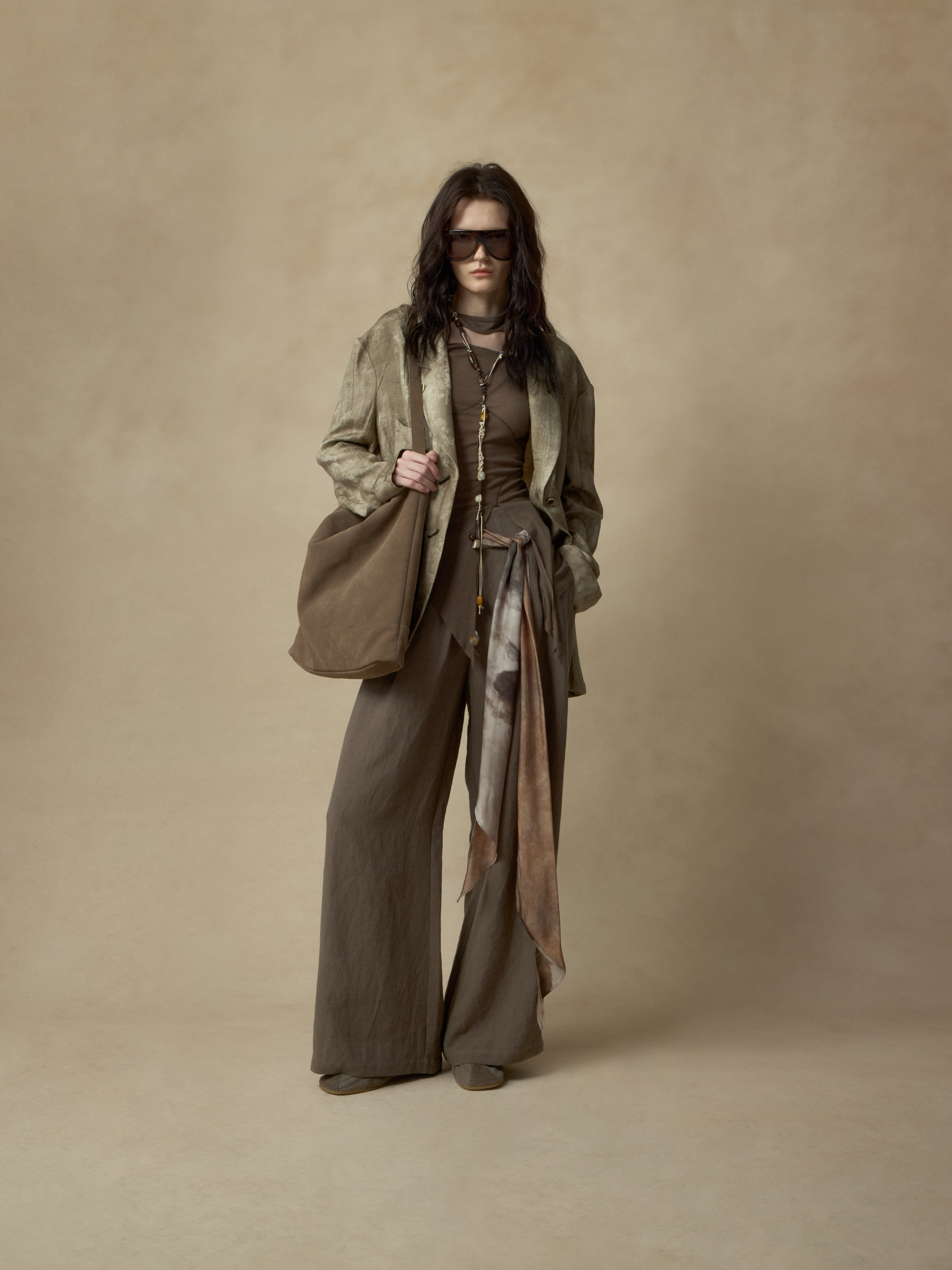 Color-Blocked Belt Pleated Pants