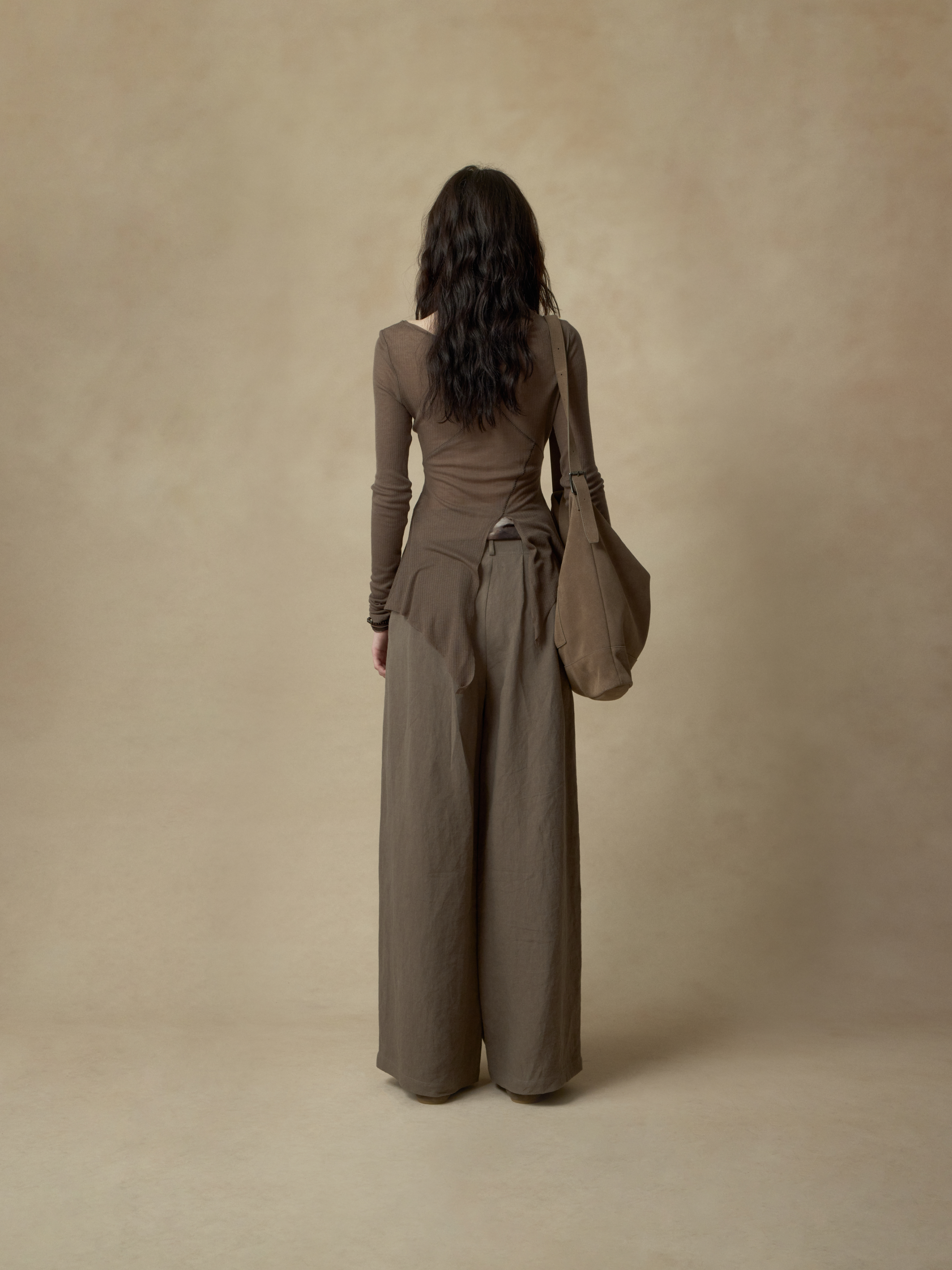 Color-Blocked Belt Pleated Pants