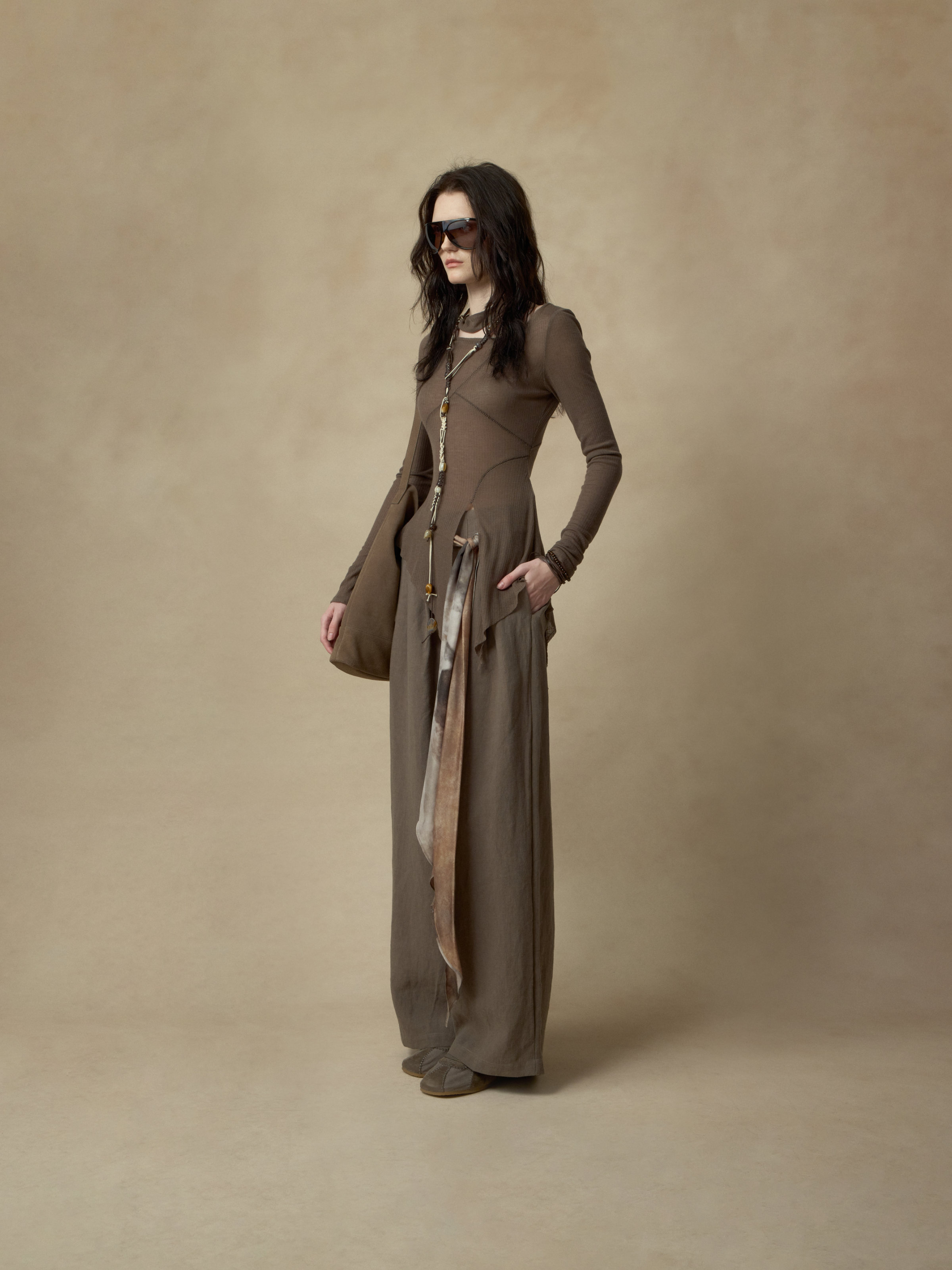 Color-Blocked Belt Pleated Pants