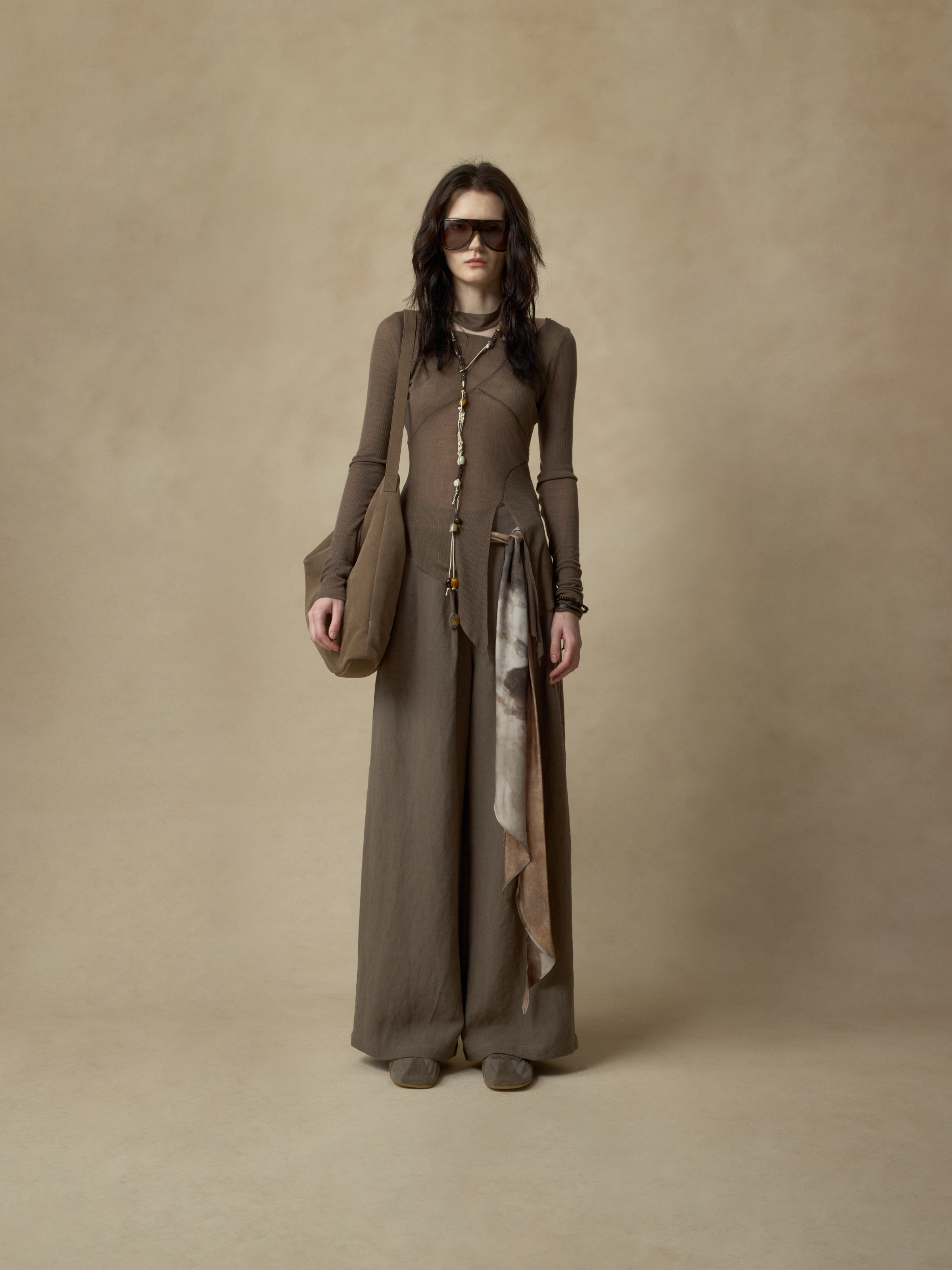 Color-Blocked Belt Pleated Pants