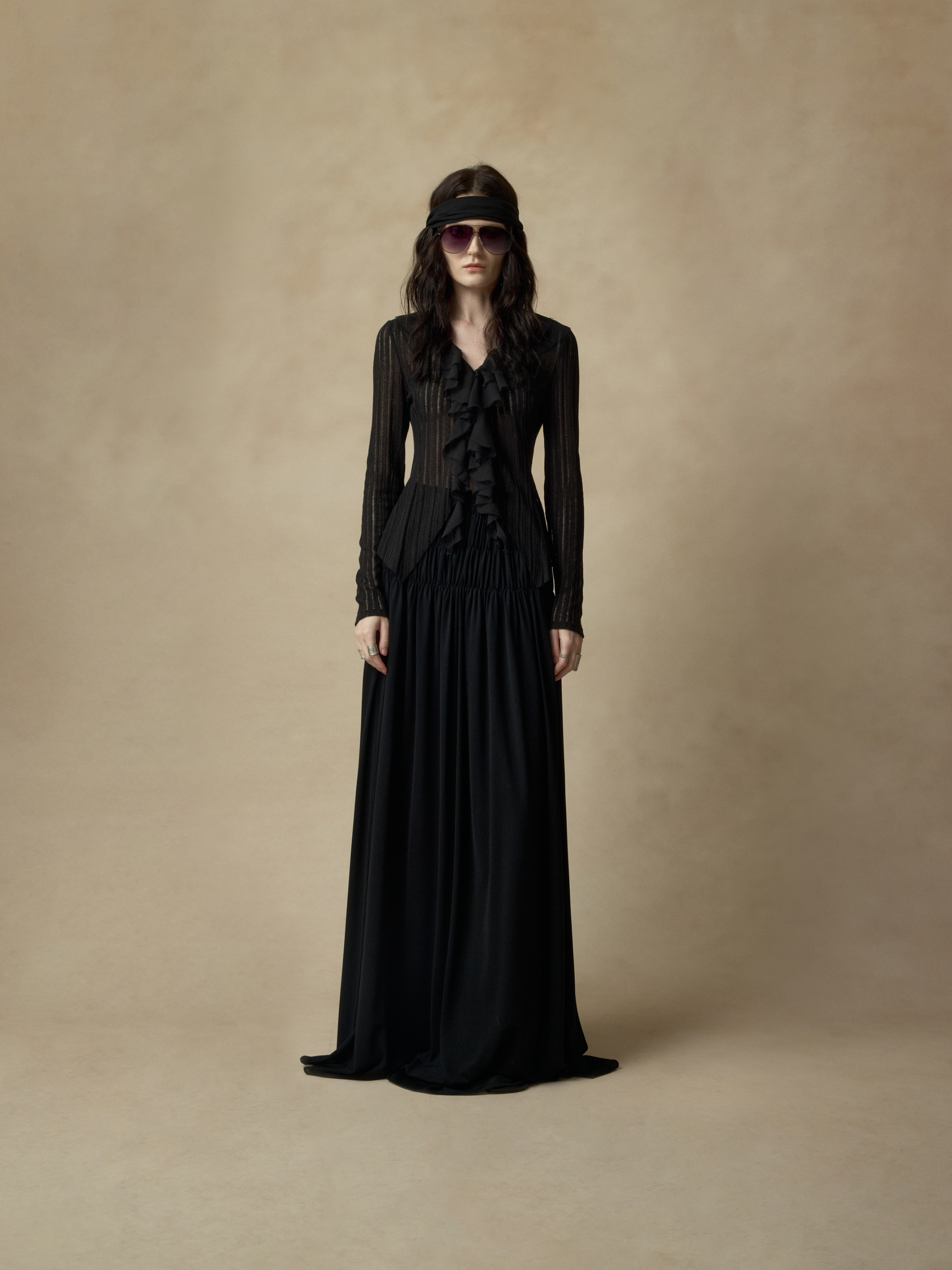 Black Sheer Lace-Trimmed Knit Top