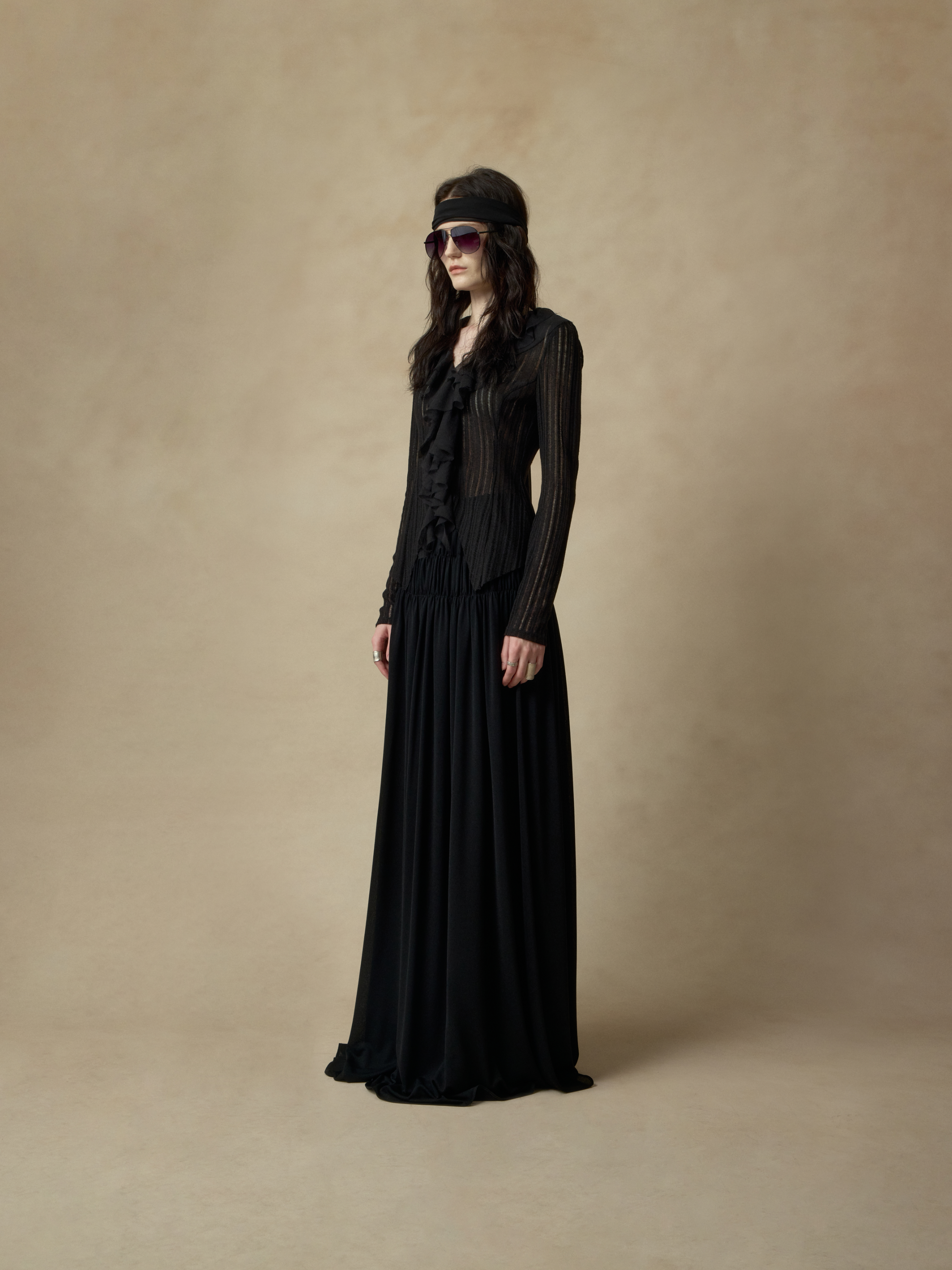 Black Sheer Lace-Trimmed Knit Top