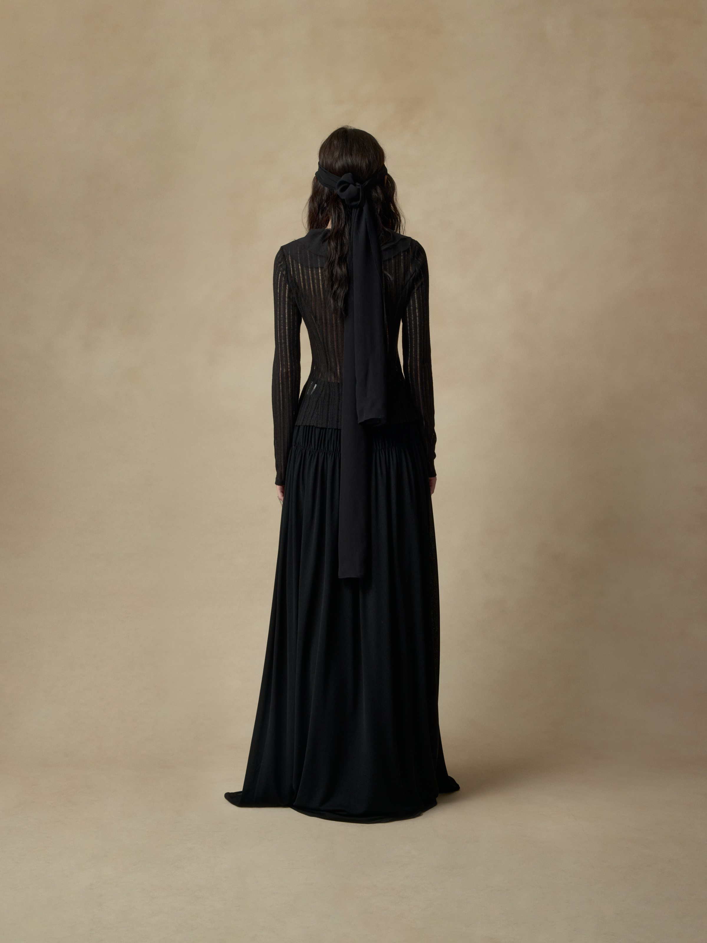 Black Sheer Lace-Trimmed Knit Top