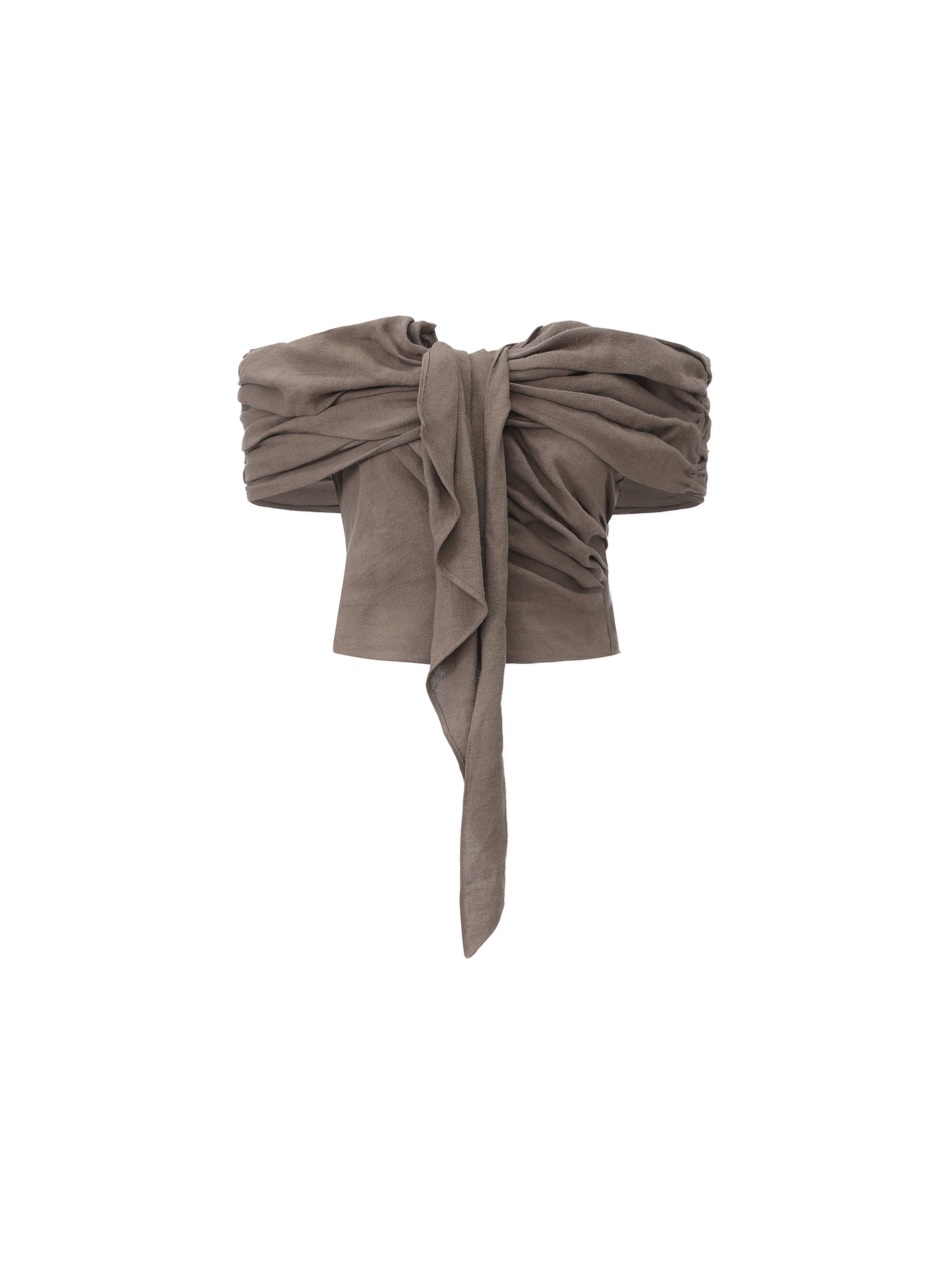 Khaki Twisted Flounce Linen Top