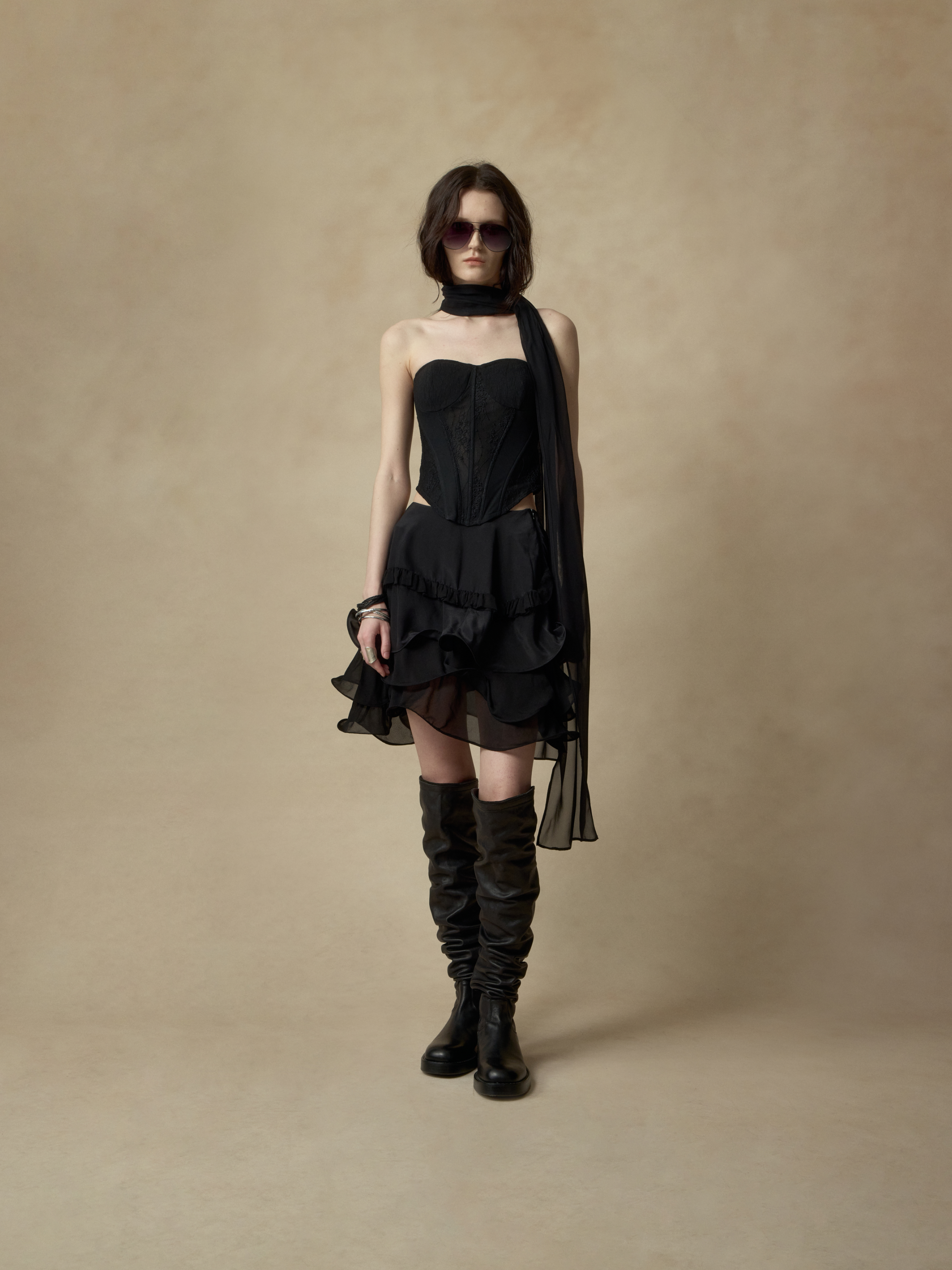 Black Lace Tulle Boned Bustier