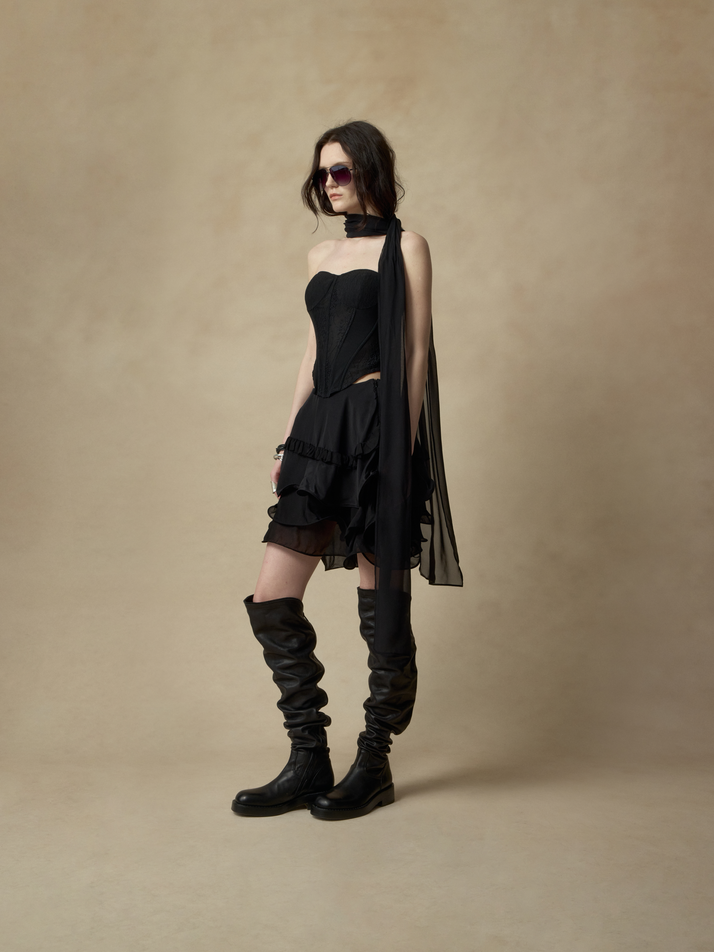 Black Lace Tulle Boned Bustier